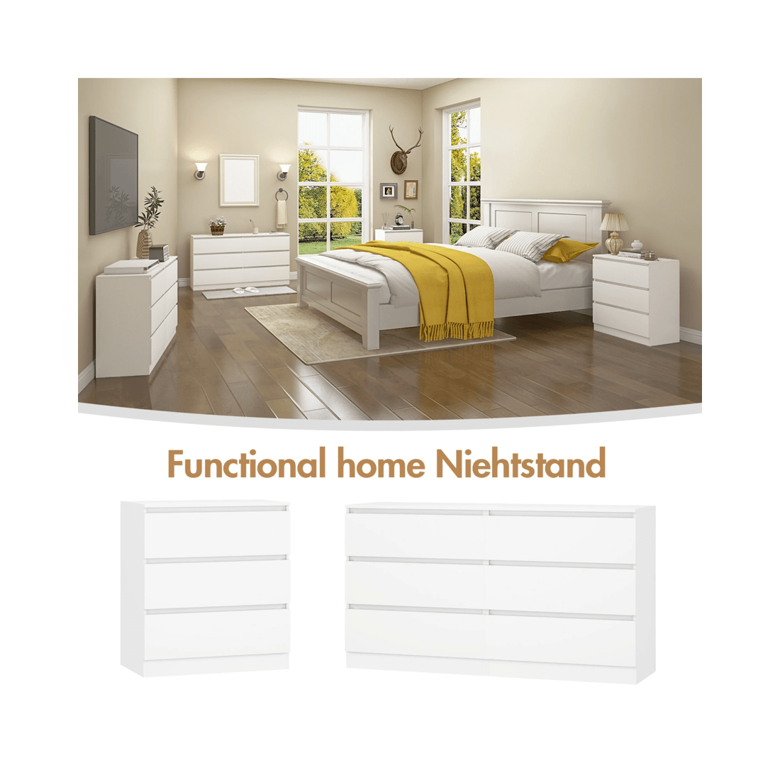 8 Advwin Bedside Table 3 Drawers 77cm Height Nightstand Storage Cabinet Dresser
 - White, 8 of 8