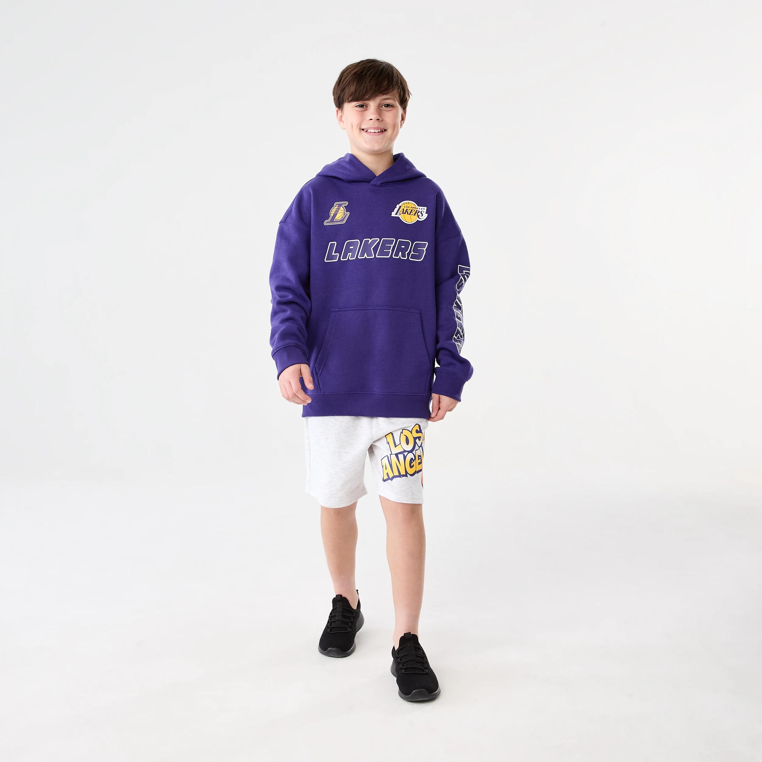 7 Official NBA Kids Fleece Shorts WHITE MARLE LAKERS TERRY SHORT, 7 of 8