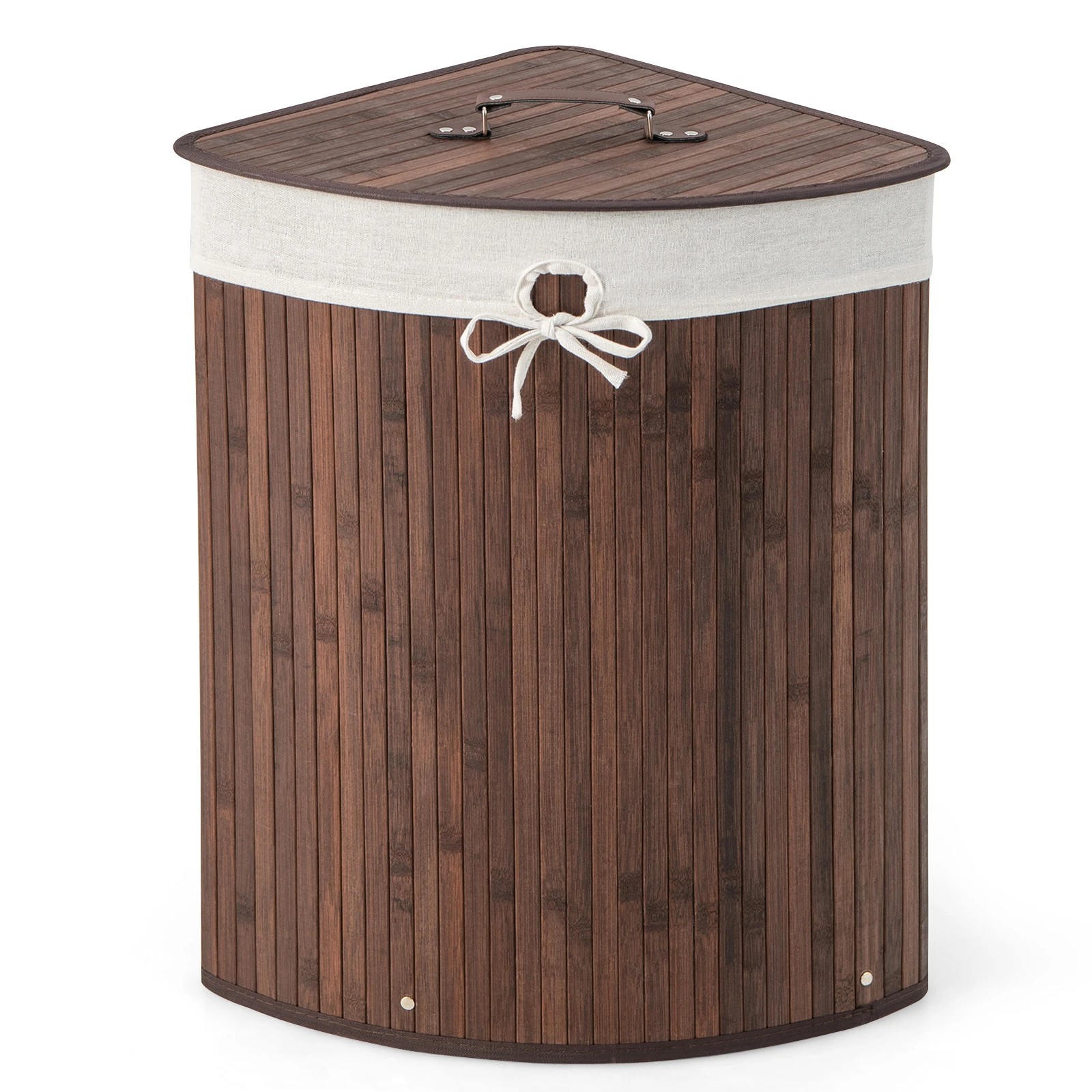 5 Costway 72L Bamboo Laundry Hamper Corner Storage Basket w/Lid - Brown, 5 of 5
