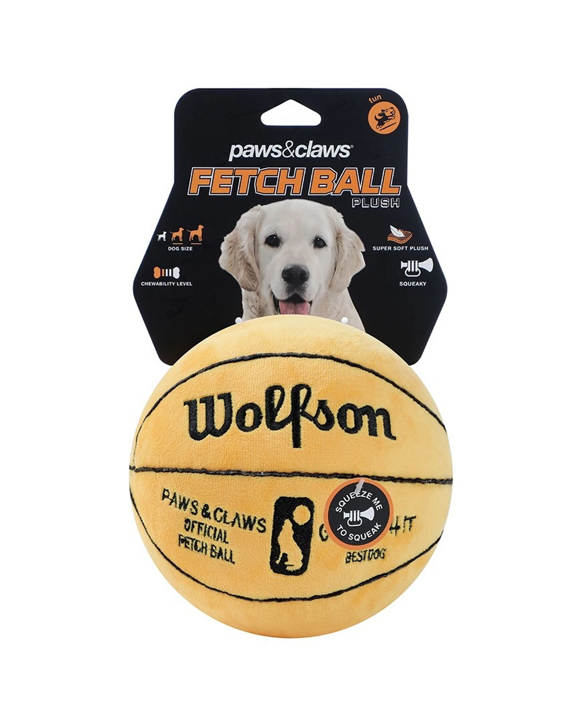 1 Paws And Claws 15cm Basketball Plush Dog Toy Built In Squeaker Medium Large Dogs.
 - Yellow, 1 of 3