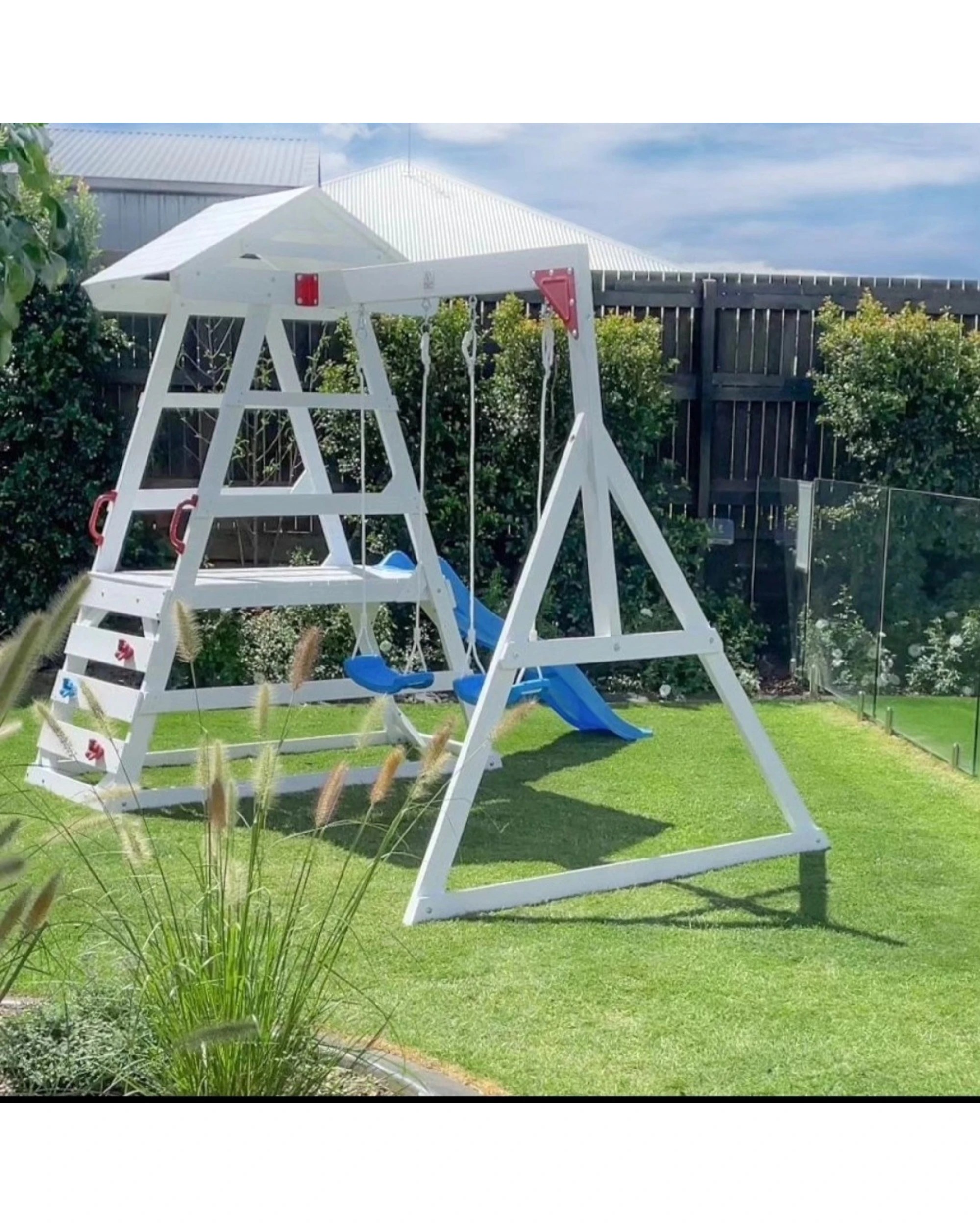 5 Hide & Seek Kids Milo Swing Set with Slide & Climbing Wall - Pearl - Grey, 5 of 7
