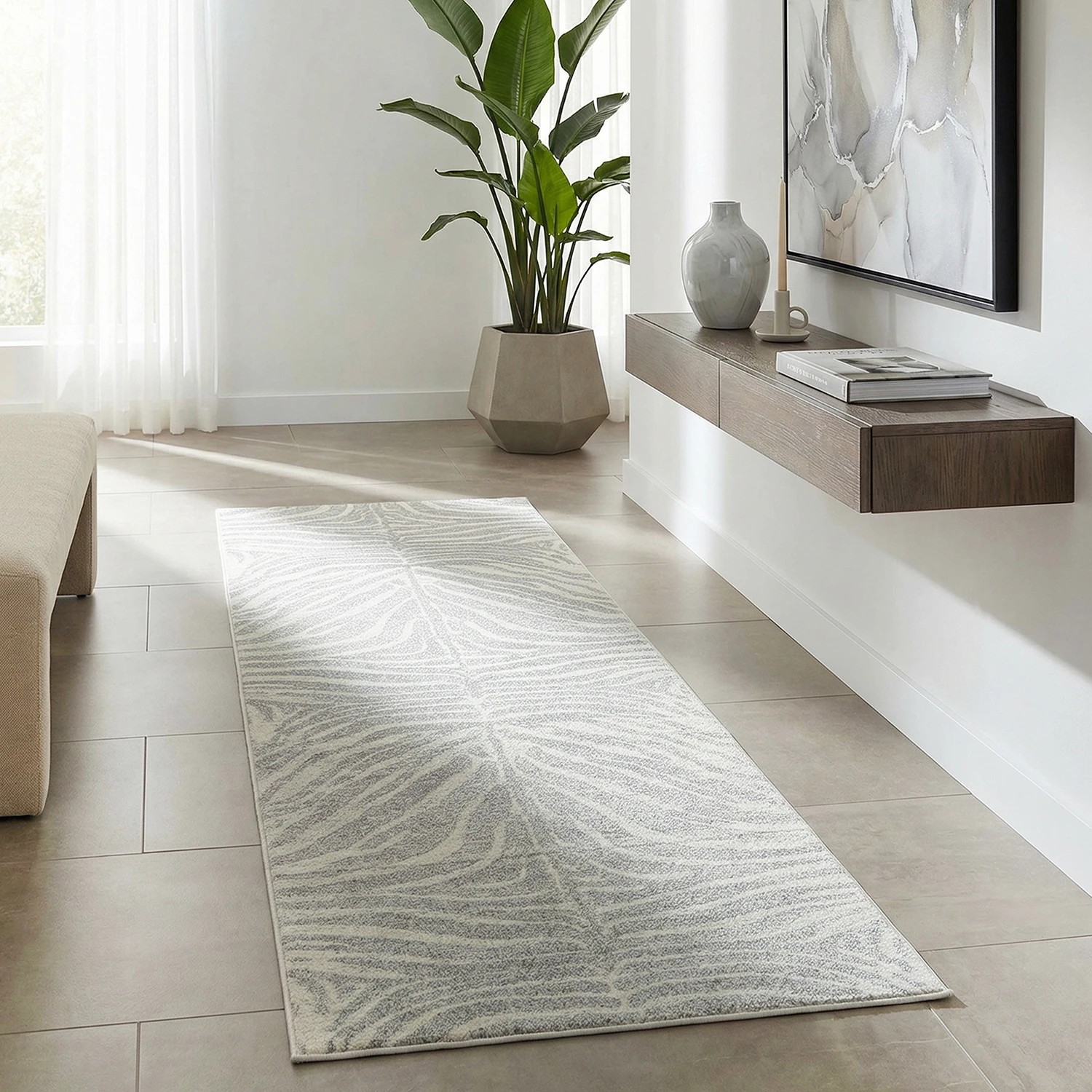 1 Common Ground Rugs Lustre Savannah 400x80cm - Large Runner Power Loomed Pet Friendly Rug - Silver, 1 of 6
