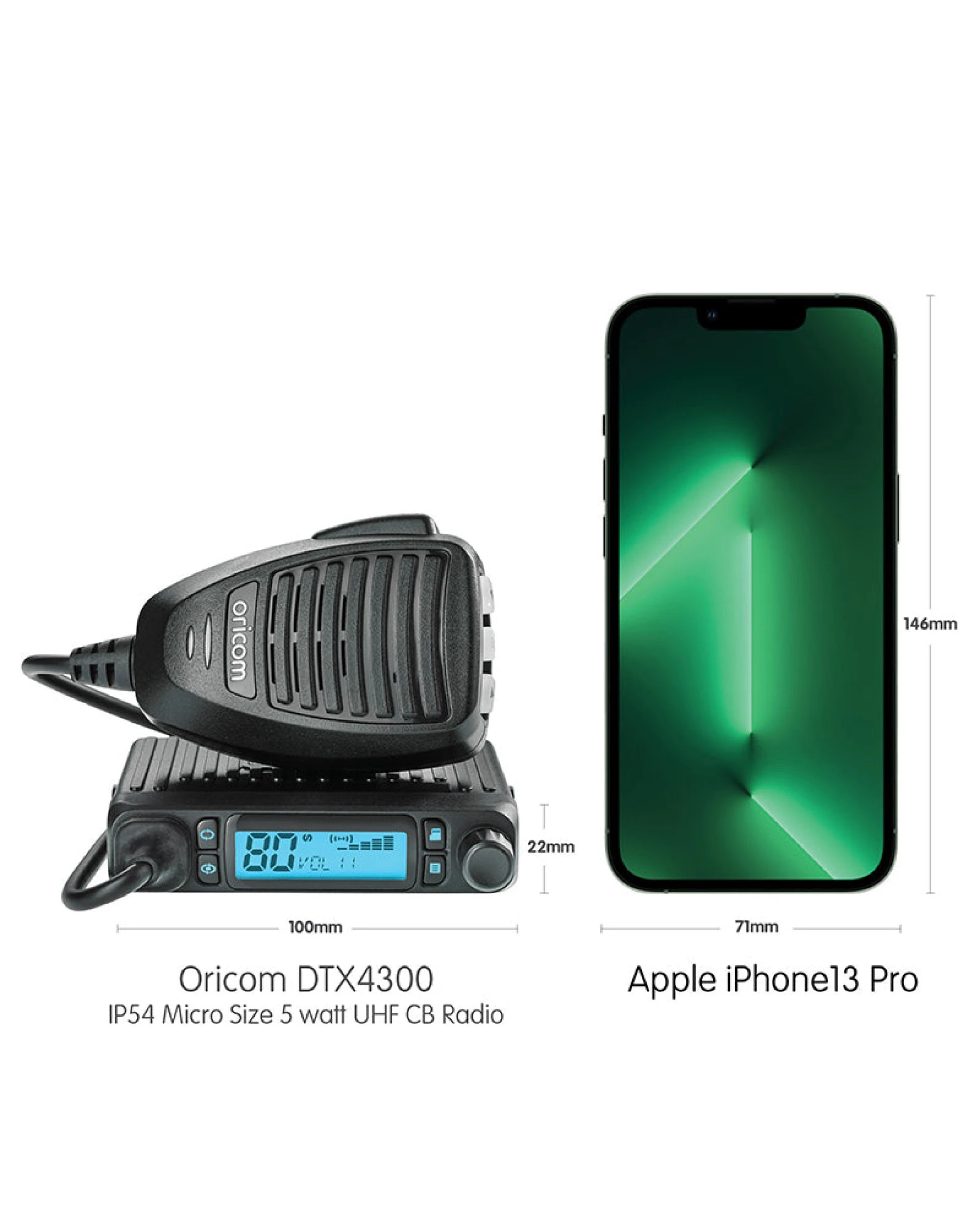 2 Oricom DTX4300 IP54 Micro Size 5 Watt UHF CB Radio and ANU216 6.5dBi Antenna - Black, 2 of 10