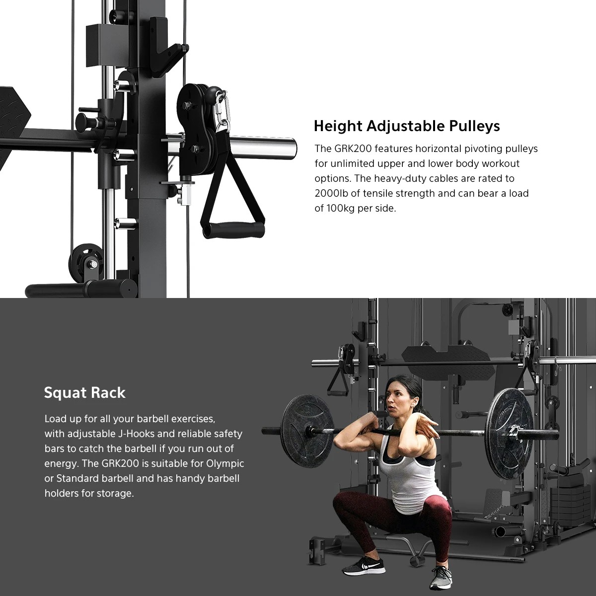 6 LSG GRK200 10-in-1 Home Gym Station, Power Rack, Smith Machine and Cable Crossover - Black, 6 of 7