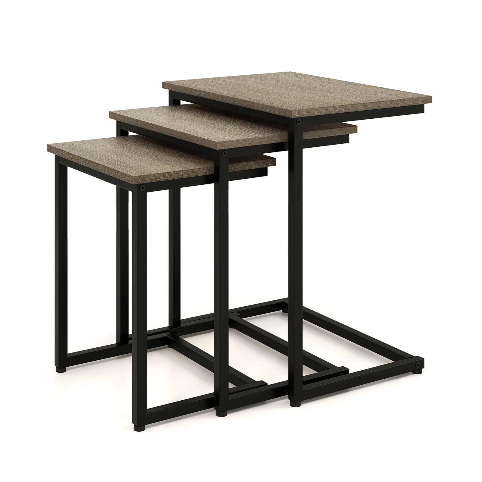 1 Costway 3pcs Nesting Coffee Table Set Retro End Side Tables Metal Frame, 1 of 5