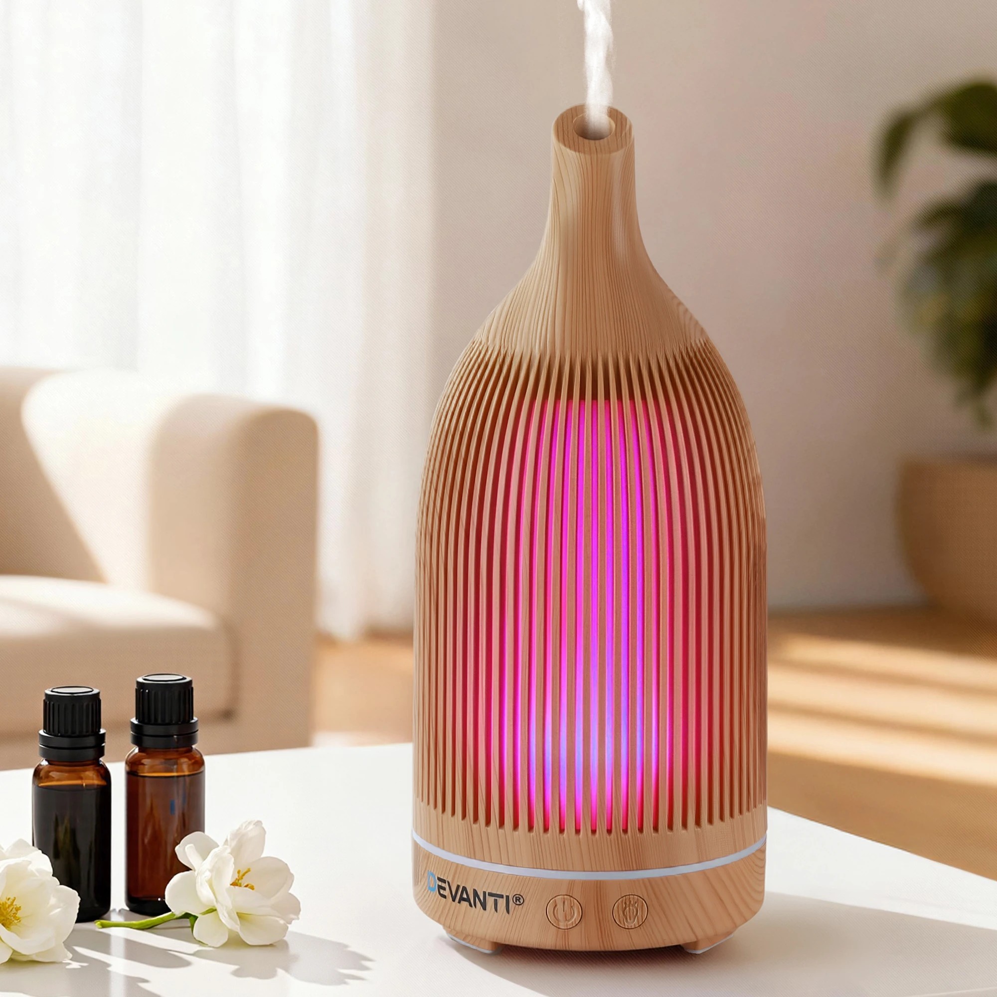 9 Devanti Ultrasonic Aroma Diffuser Aromatherapy 200ml LED Lights Iron Humidifier - Natural, 9 of 9