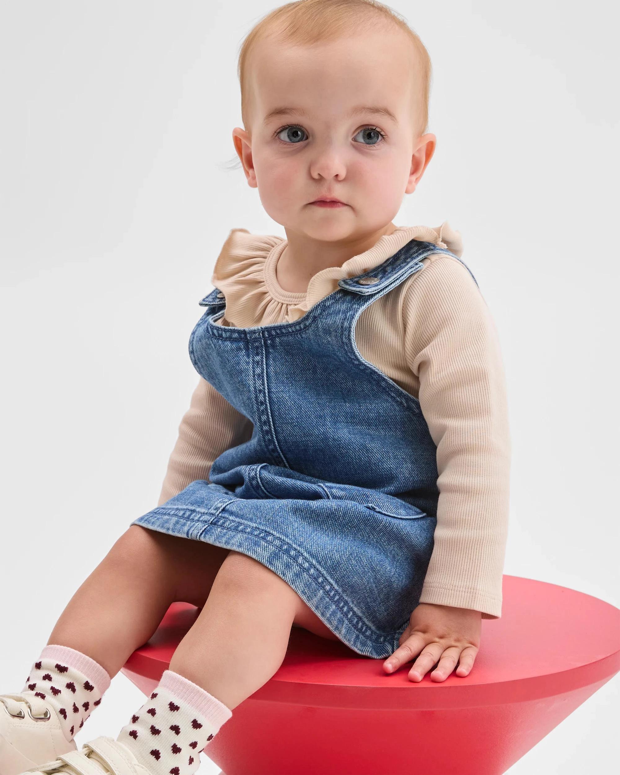 3 Target Baby Baby Organic Cotton Bodysuit and Denim Pinafore 2 Piece Set MID WASH, 3 of 3