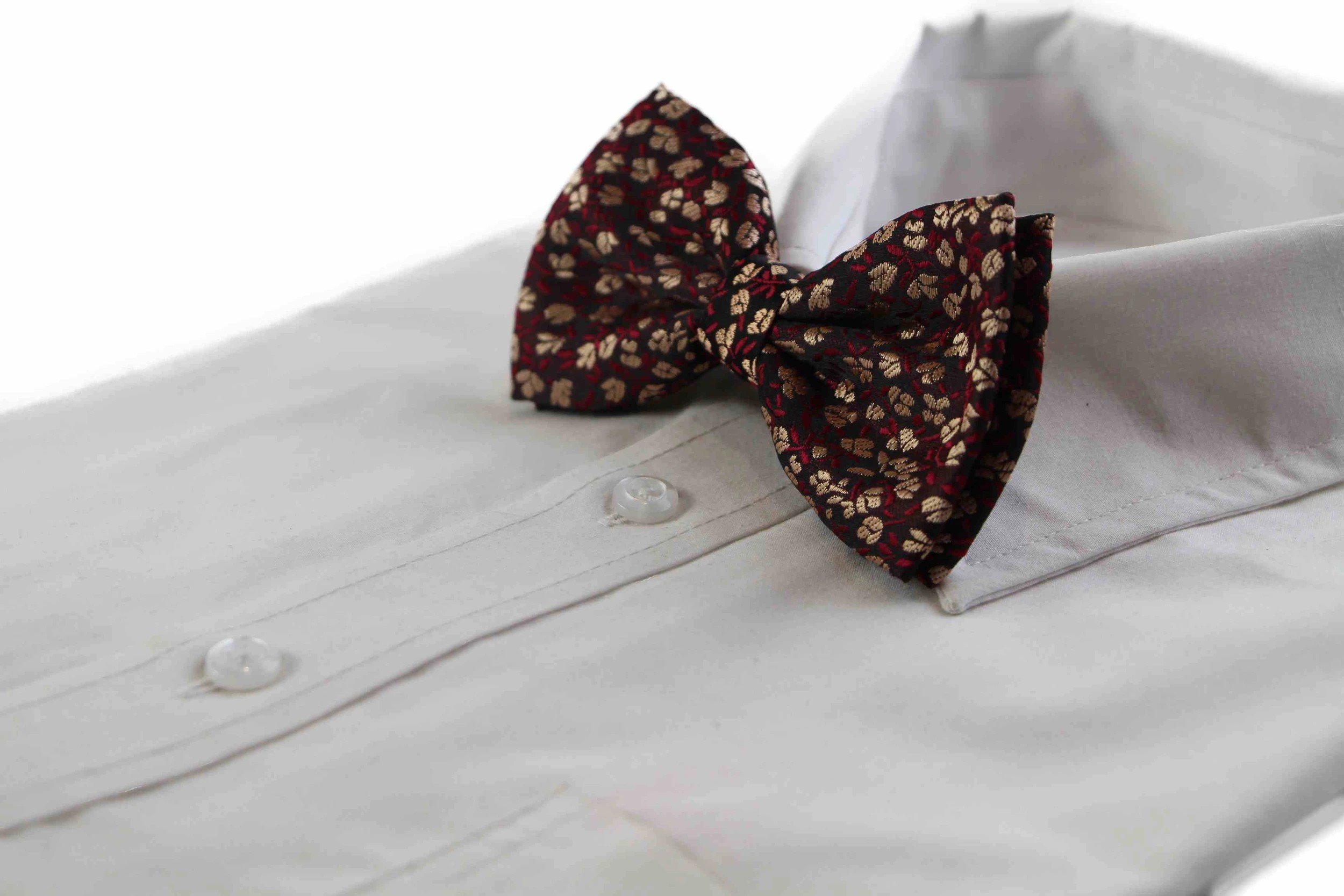 4 Zasel Mens Dark Red Brown Floral Patterned Bow Tie - Multi, 4 of 5