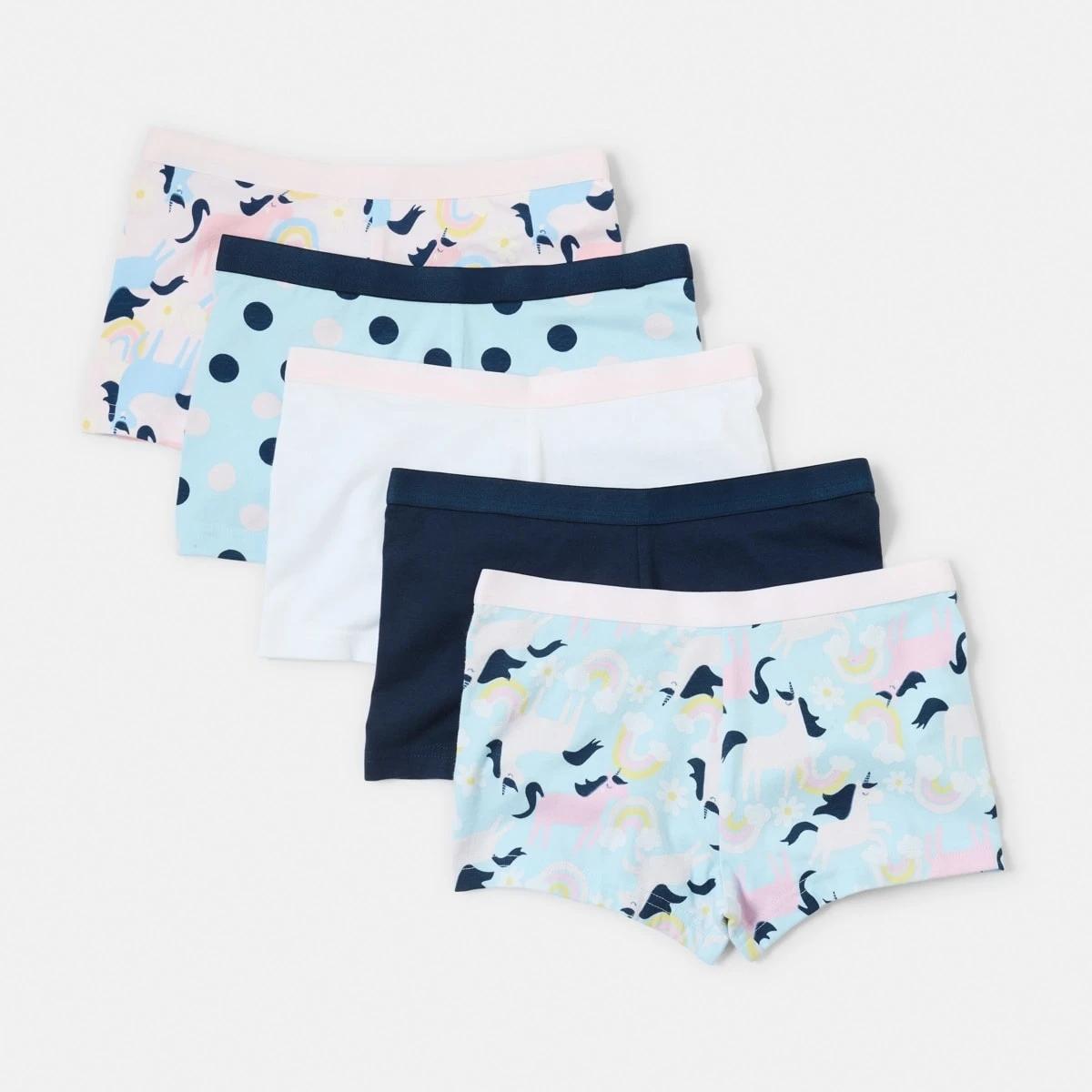 1 5 Pack Print Shorties Blue Uni, 1 of 8