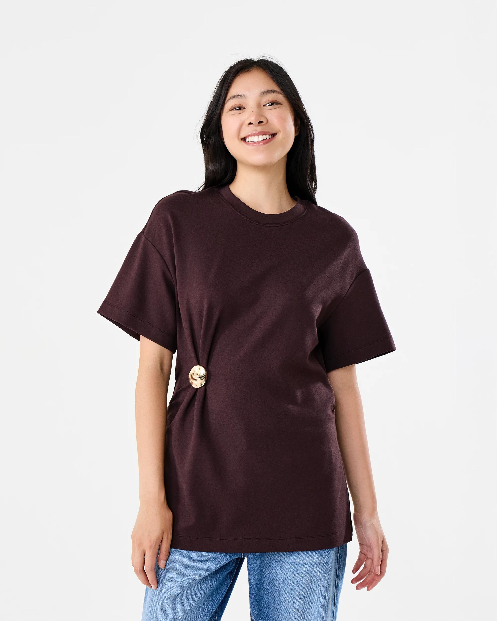 1 Short Sleeve Structured Detail Top Melt Brown, 1 of 6