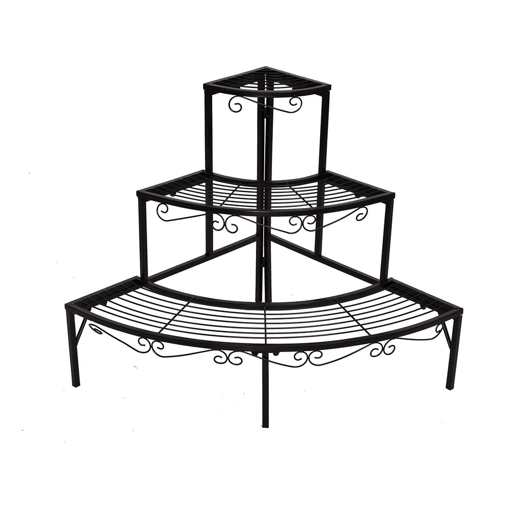 1 Levede 3 Tier Corner Shape Metal Plant Stand - Black, 1 of 8