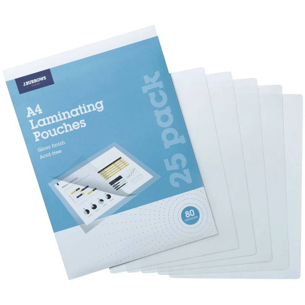 3 J.Burrows A4 Laminating Pouches 80 Micron 25 Pack Gloss, 3 of 3