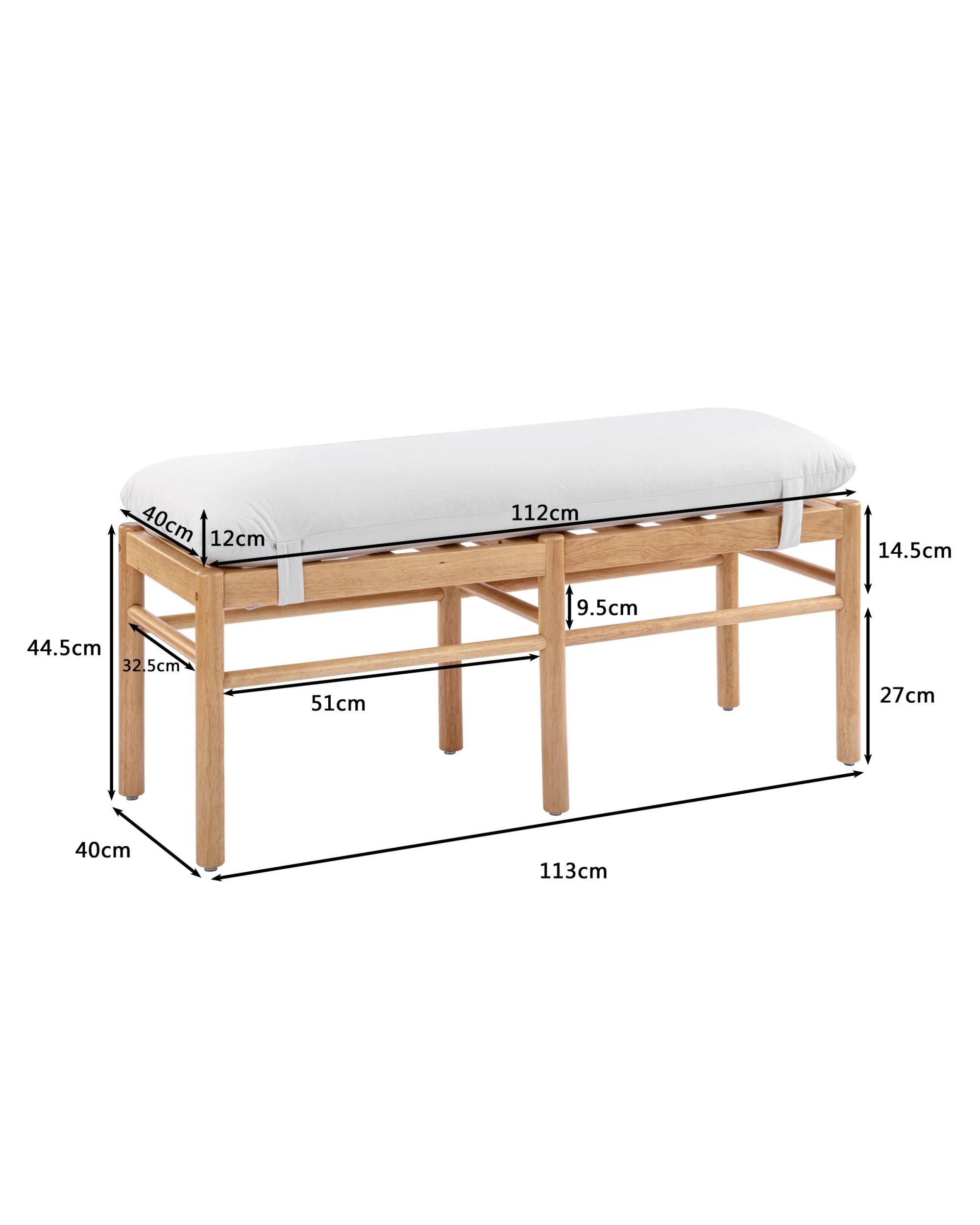 10 Kodu Bench Seat 113W with Cushion Rubberwood - Beige, 10 of 10