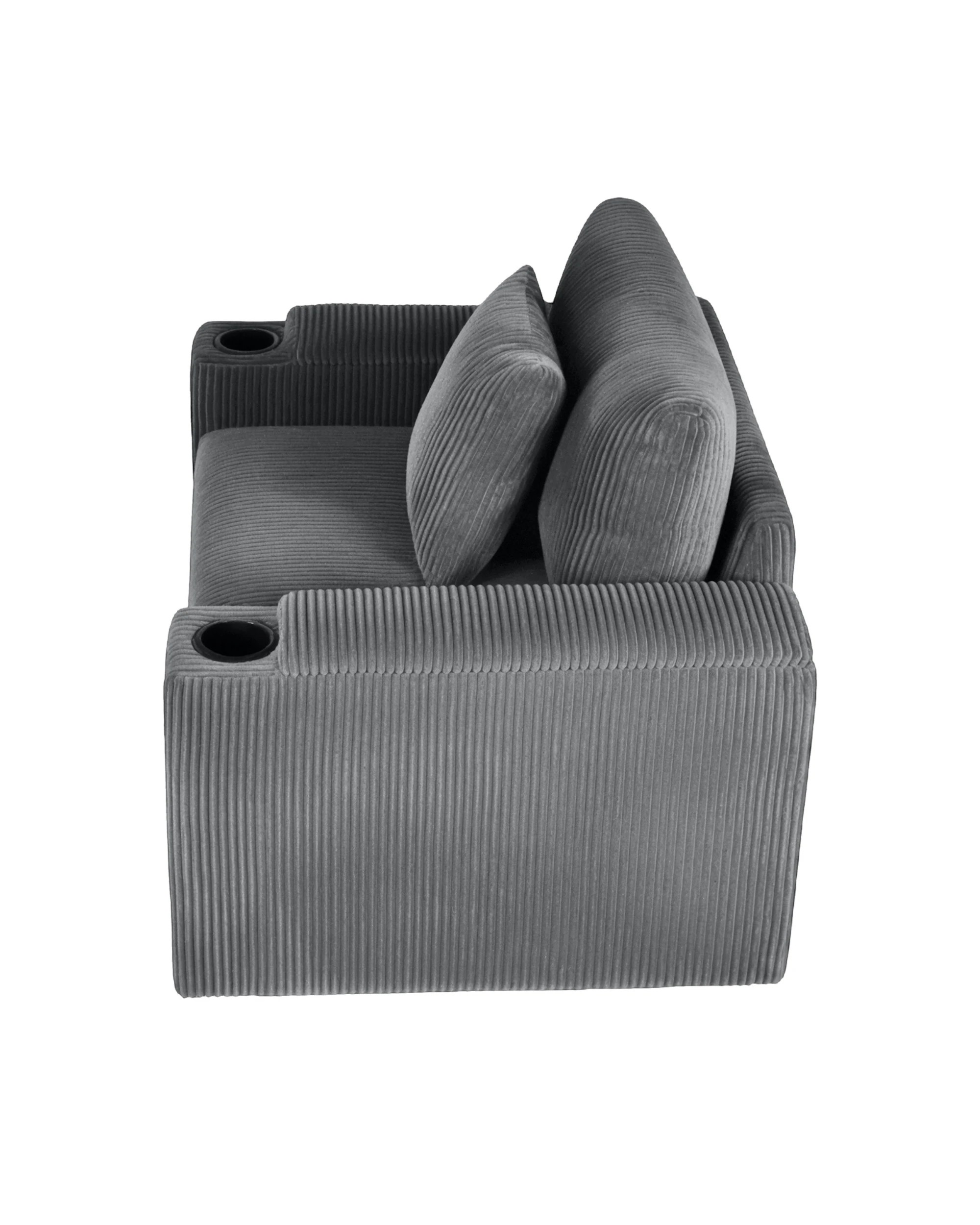 6 Advwin Single Sofa w/ Storage Armrests Corduroy Armchair w/ Cup Holder Modern Lounge Sofa Couch with Cushion, 6 of 9