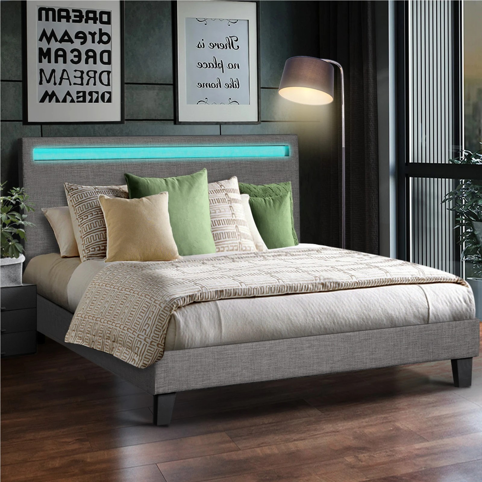 3 Oikiture Queen Bed Frame With Rgb Led Headboard
 - Grey, 3 of 10