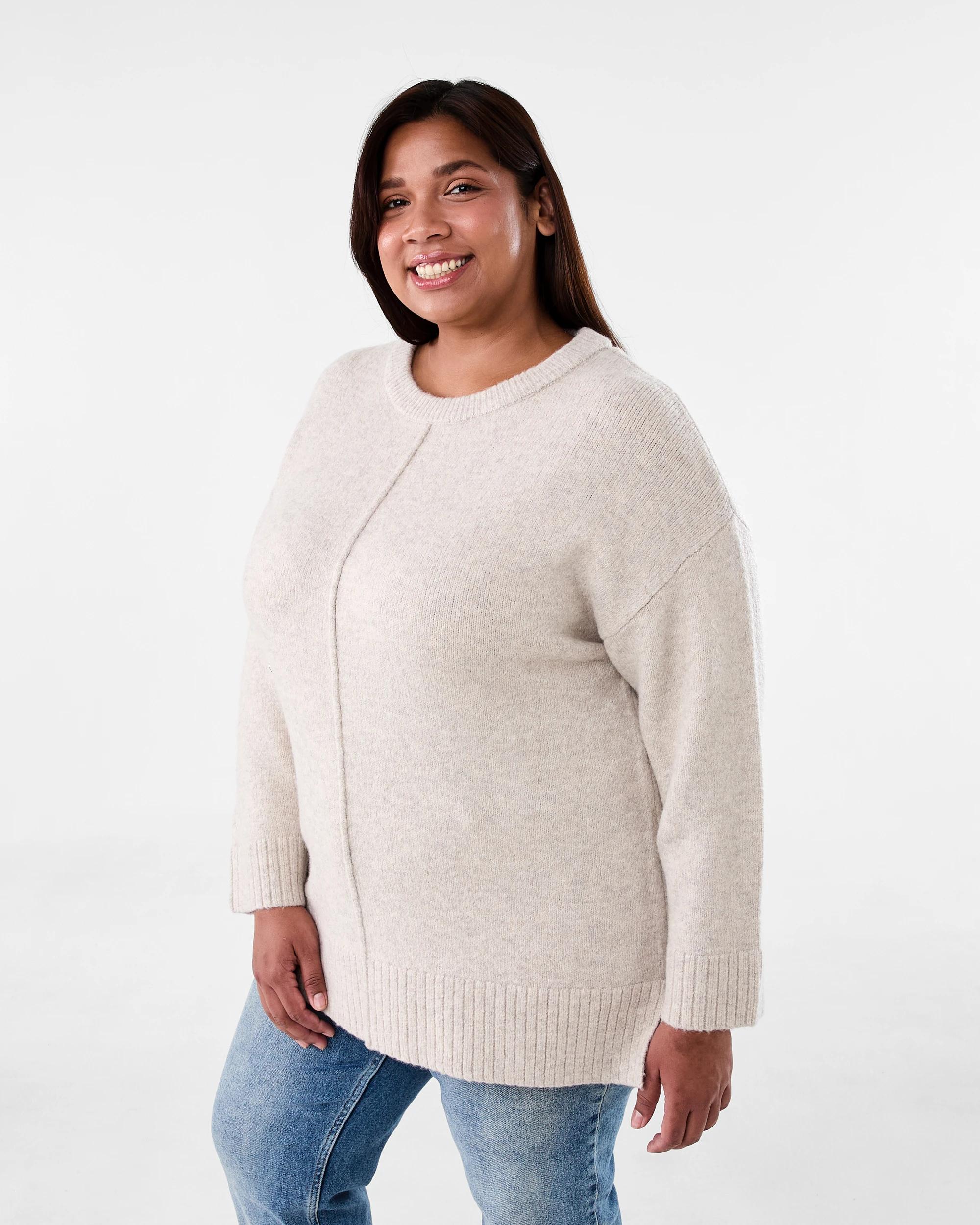 2 Curve Front Seam Crew Neck Jumper Nat Beige, 2 of 8