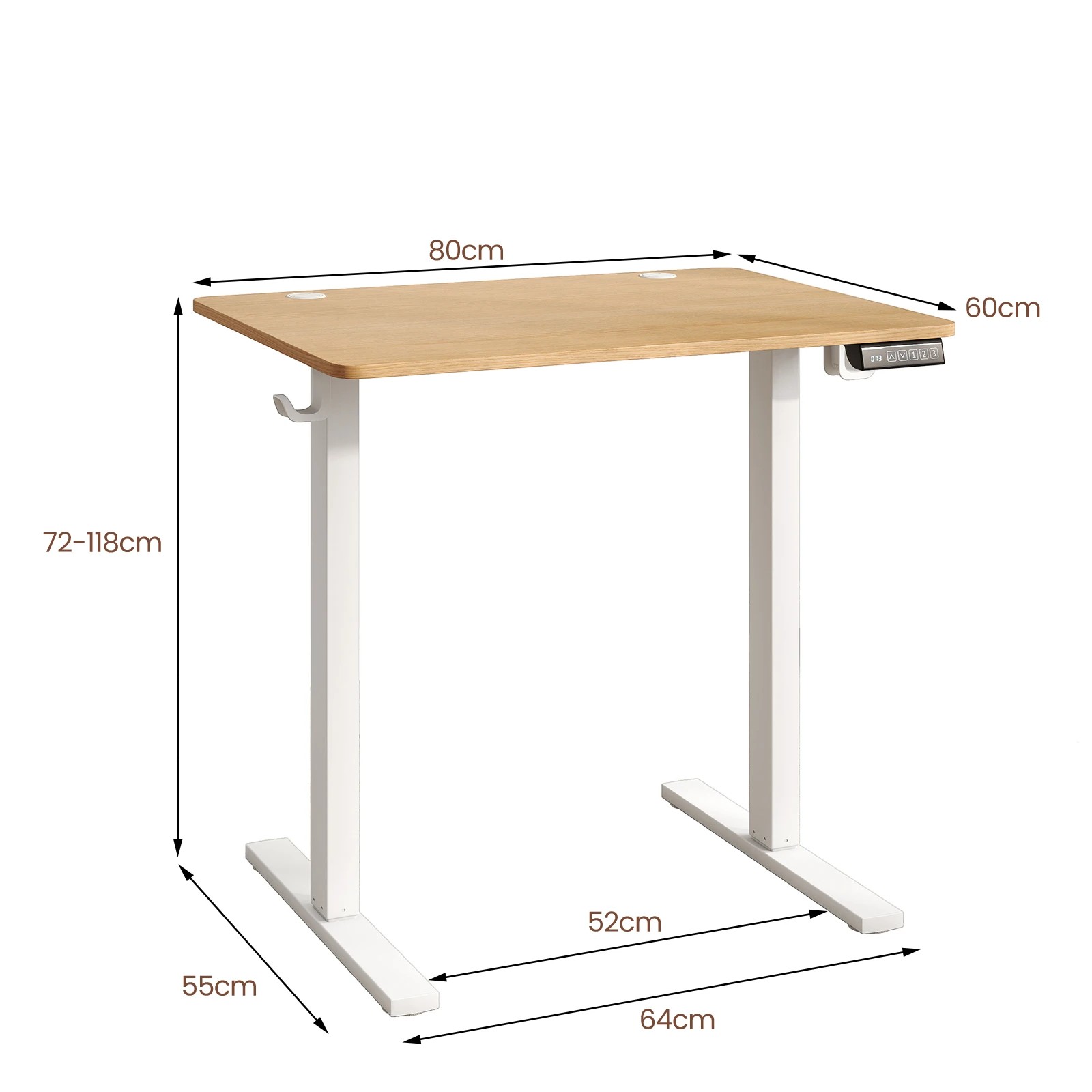 2 Costway Compact Electric Standing Desk Height Adjustable Computer Desk 80 x 60cm - Natural, 2 of 4