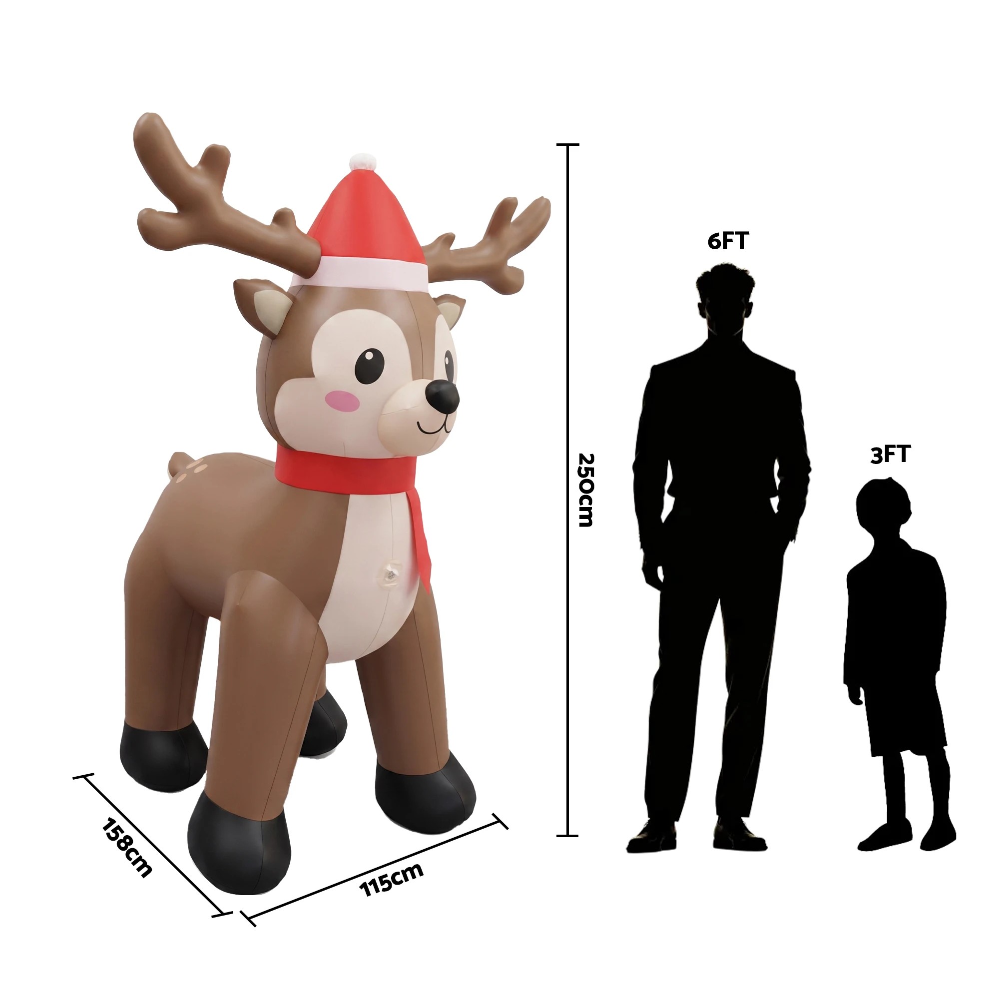 3 Jingle Jollys Christmas Inflatable Reindeer 2.5M Illuminated Decorations - Brown, 3 of 9