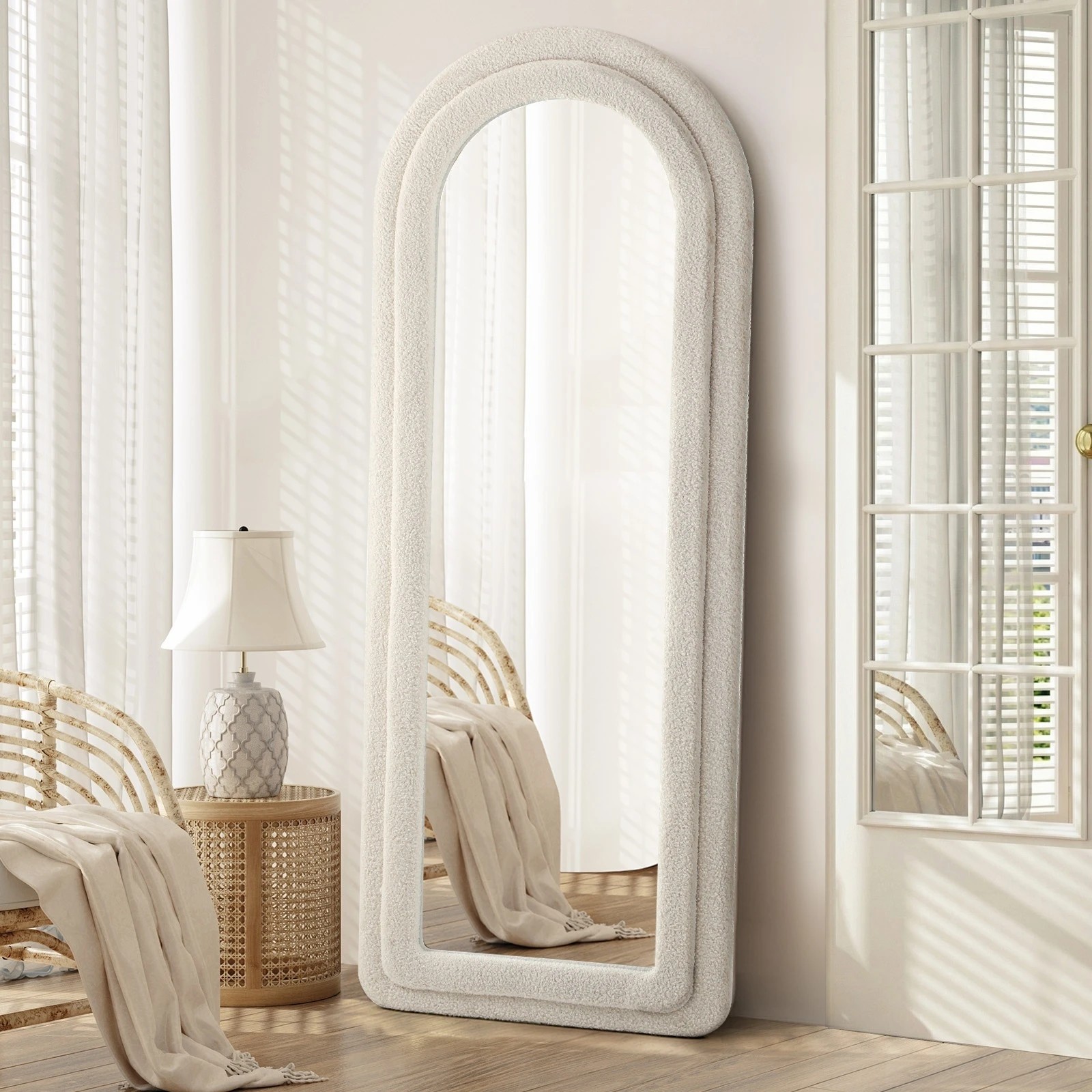 3 Oikiture 1.8M Full Length Mirror Boucle Frame Floor Mirrors Dressing Bedroom - White, 3 of 9