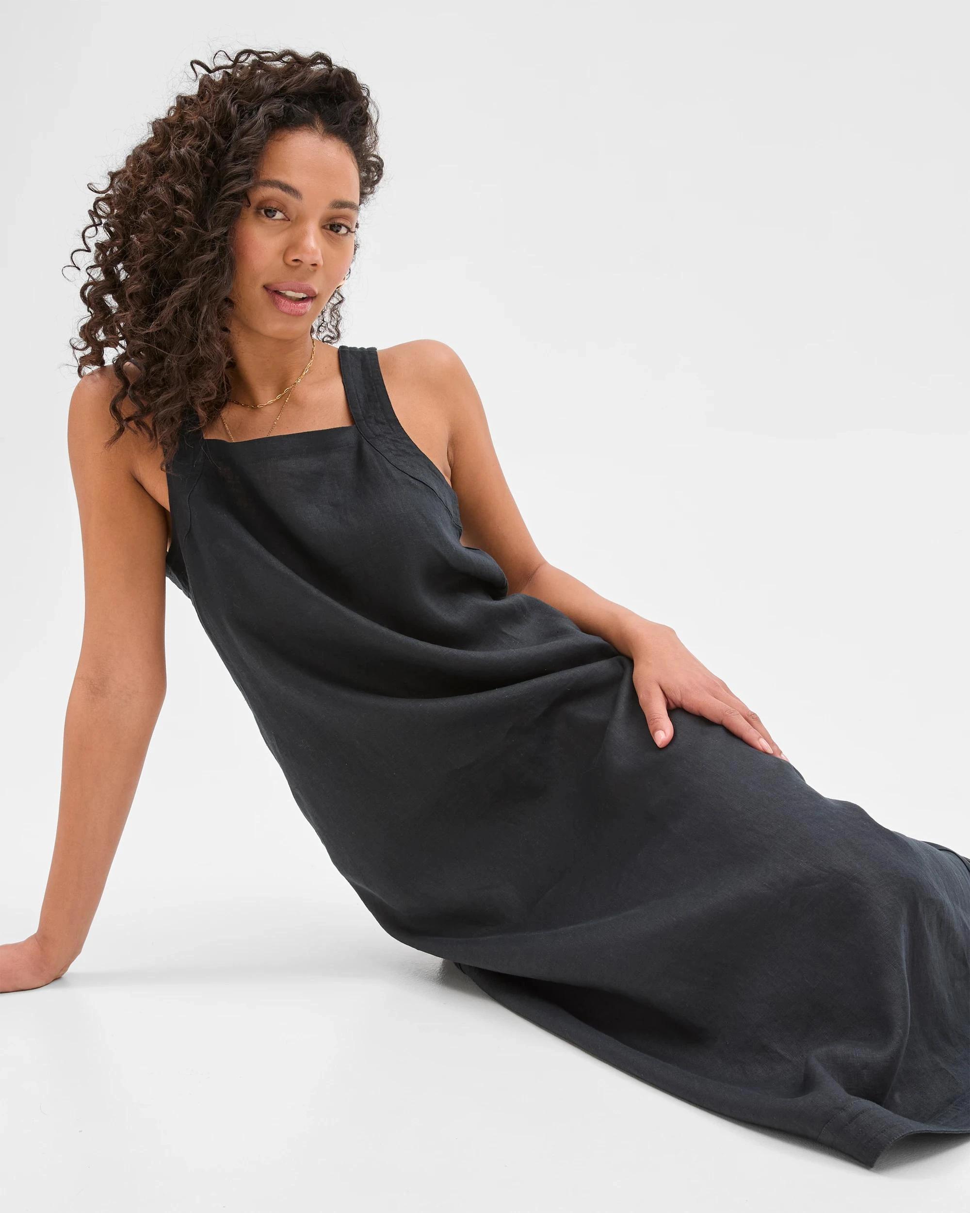 6 Target Woman European Linen Sleeveless Stitch Detail Maxi Dress BLACK, 6 of 6