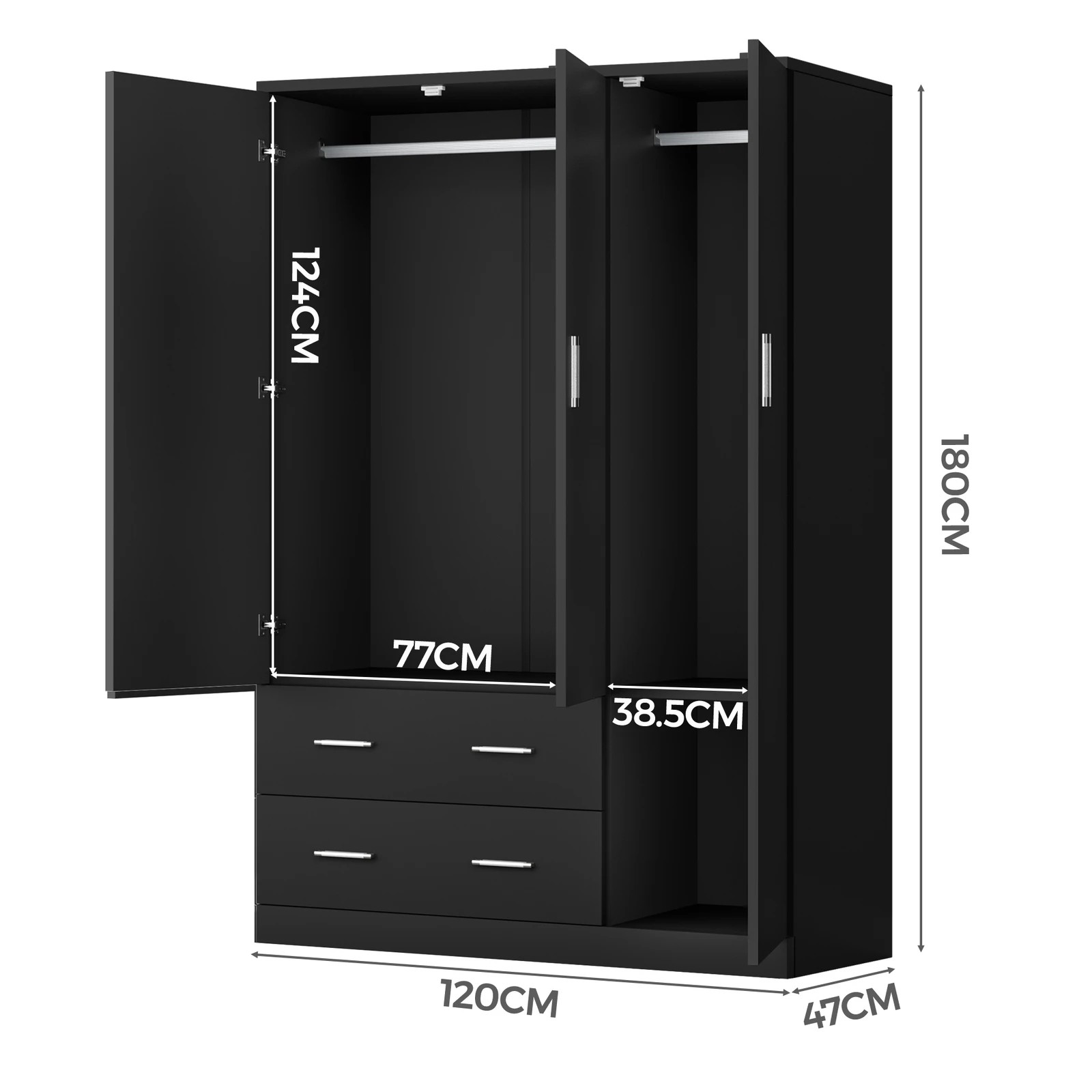 3 Alfordson Wardrobe Clothes Closet Storage Cabinet Organizer Drawer Shelf - Black, 3 of 4