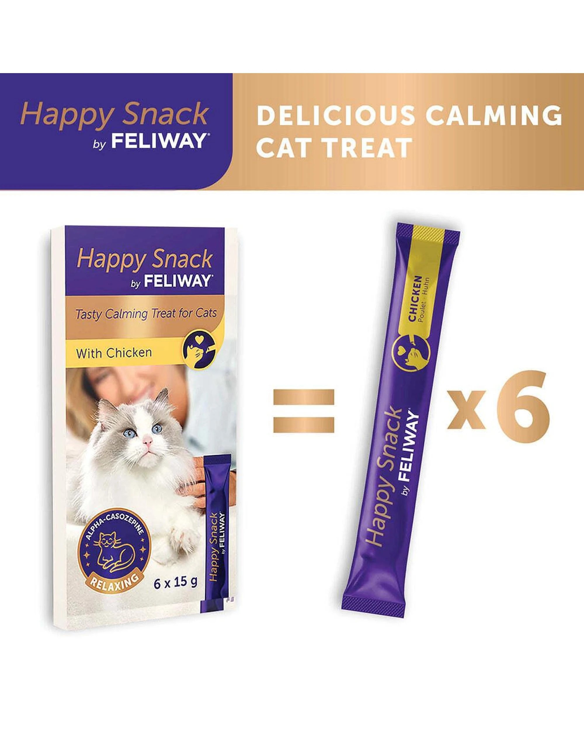 3 Feliway Happy Snack Tasty Calming Treats for Cat Chicken 6 x 15g, 3 of 8