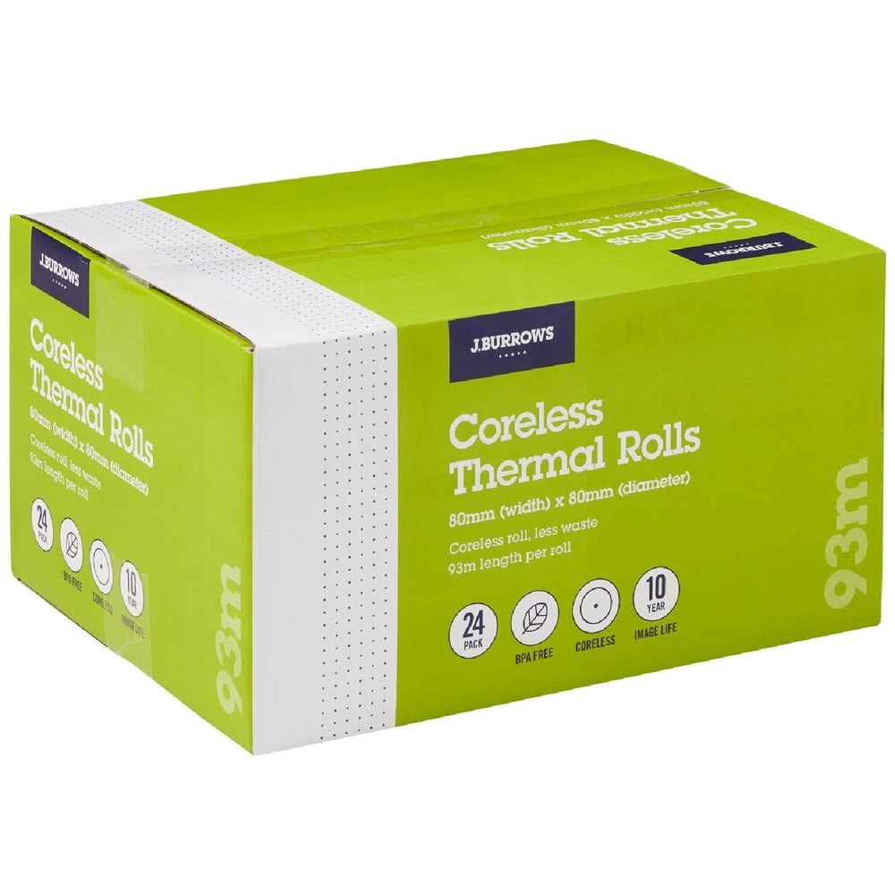 1 J.Burrows Coreless Thermal Rolls 80x80mm 24 Pack, 1 of 3