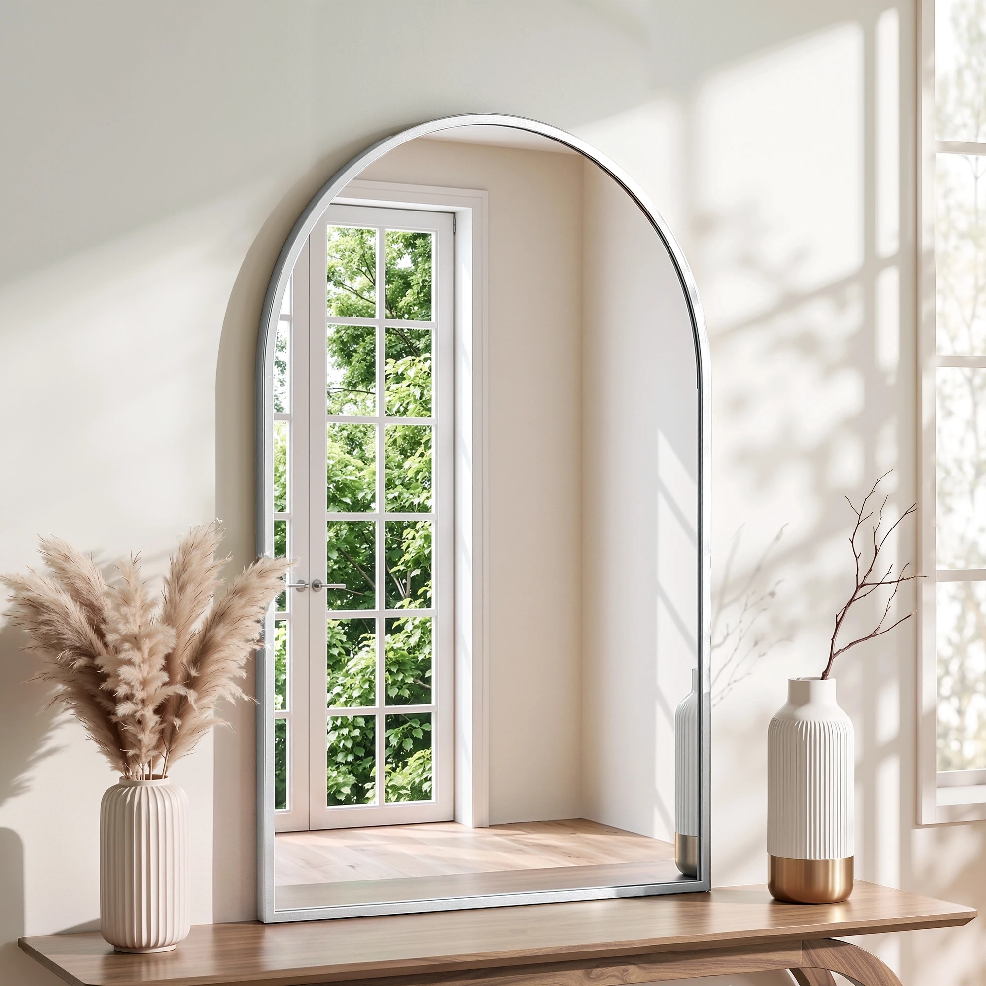 2 Embellir 86x50cm Arched Wall Mirror Vanity Makeup Home Decor - Silver, 2 of 8