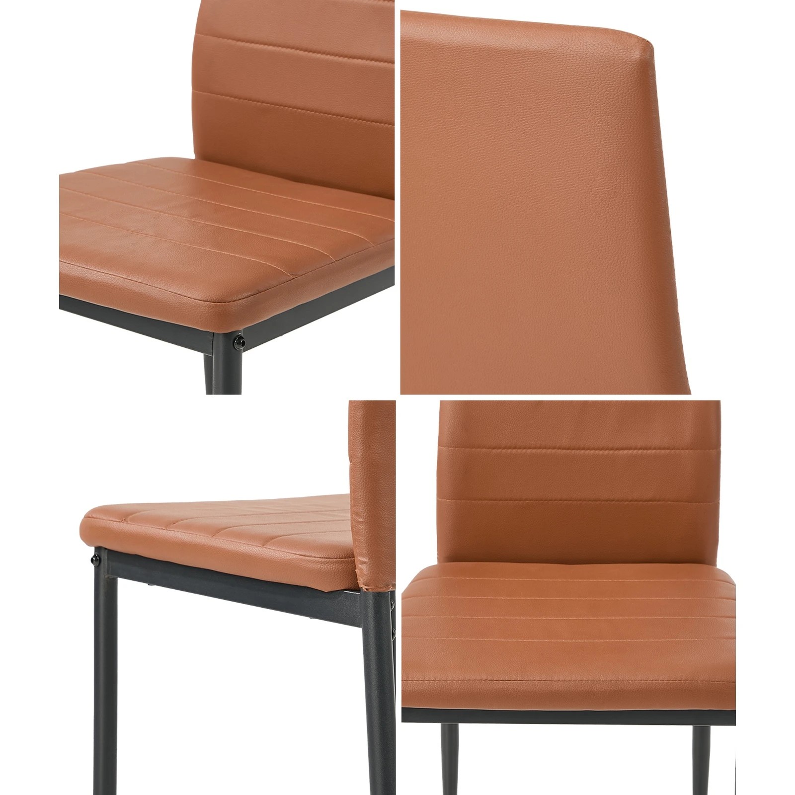 5 Oikiture 6PCS Dining Chairs High-Back Kitchen Chair Padded Faux Leather- Brown, 5 of 10