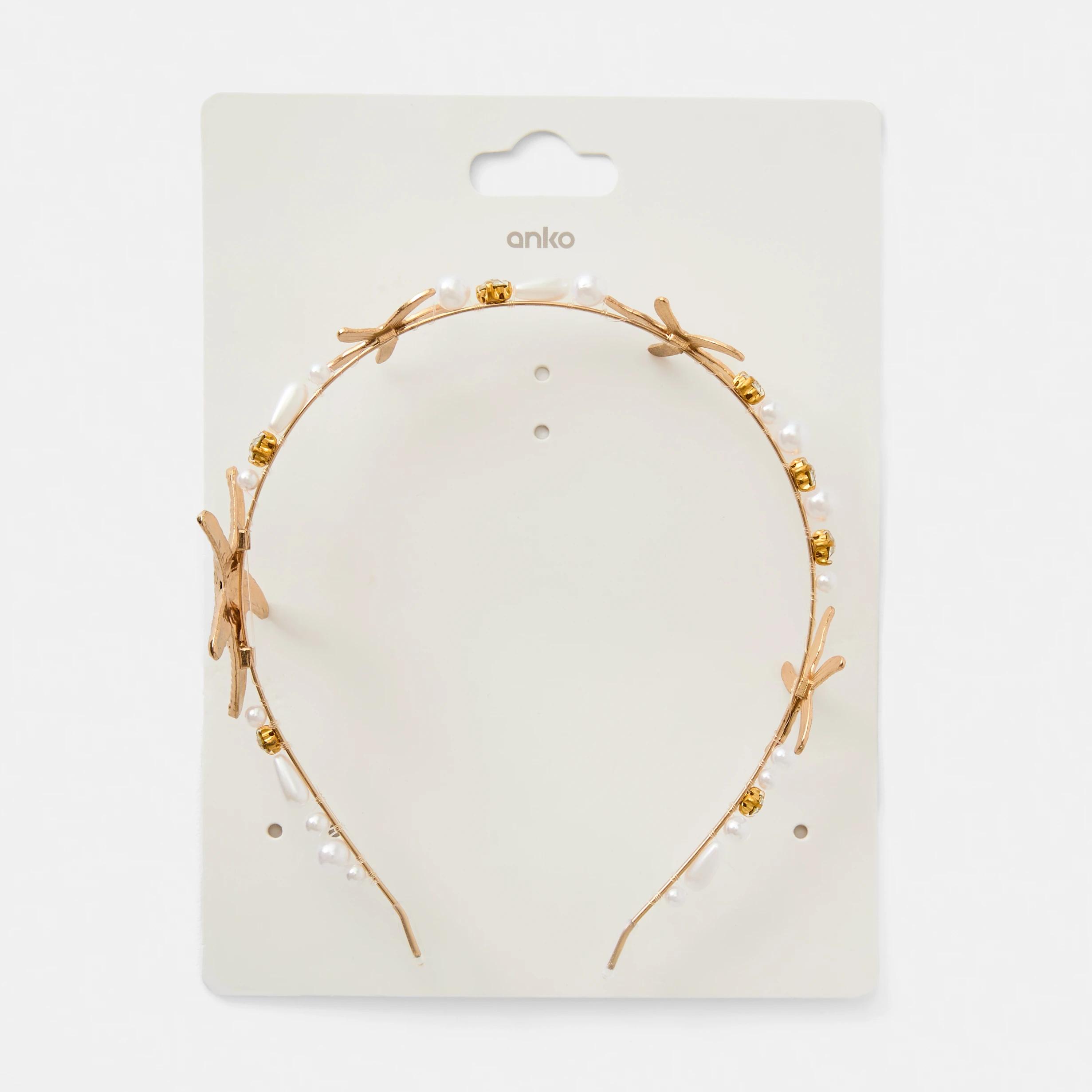 5 Faux Pearl Starfish Headband - White and Gold Tone GOLD, 5 of 5