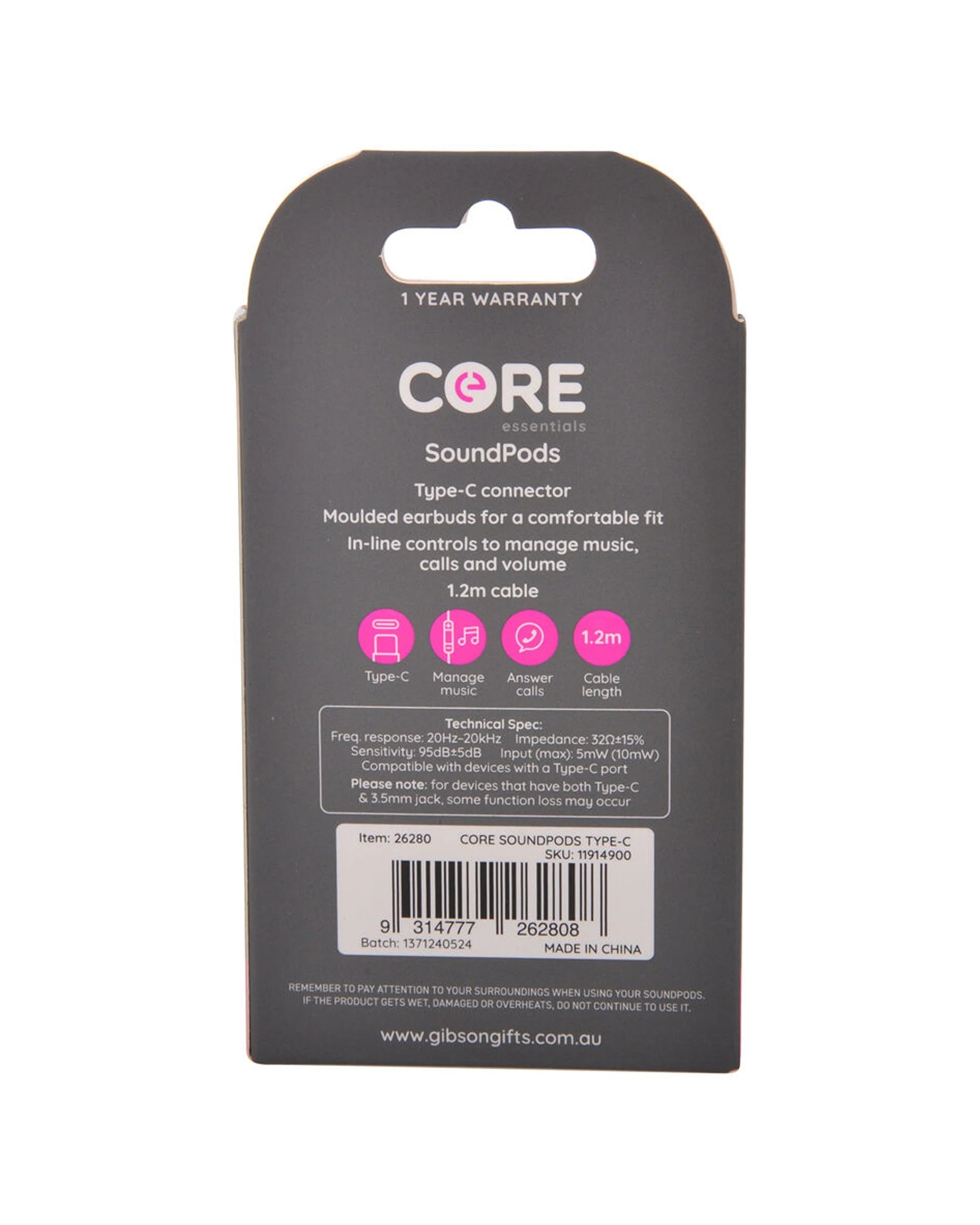 2 CORE USB-C Soundpods Earphones Wired With Mic Inline Controls 1.2m Cable
 - white, 2 of 3