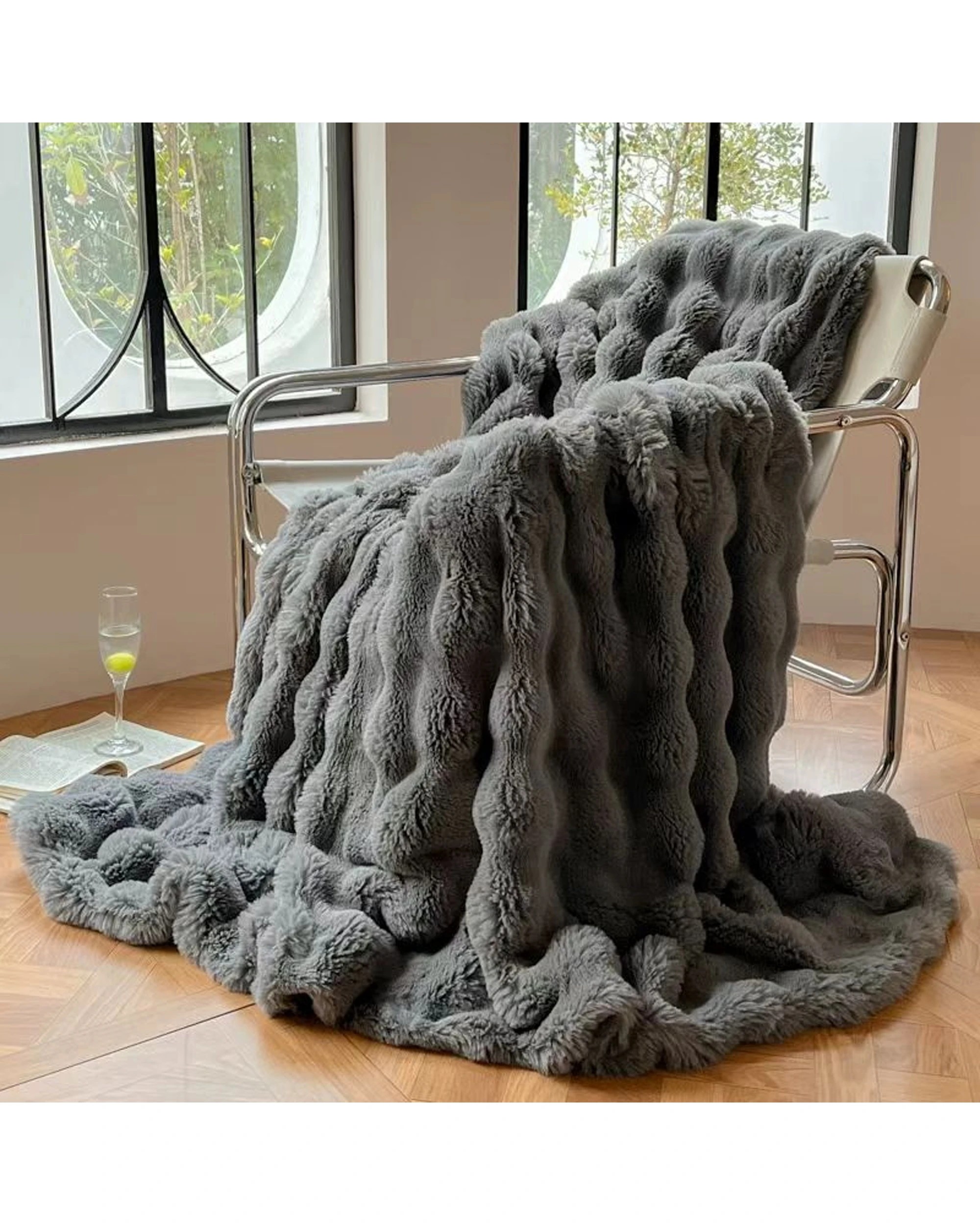 5 Cotton More Faux Fur Winter Blanket Throw 160x200cm Dark - Grey, 5 of 5
