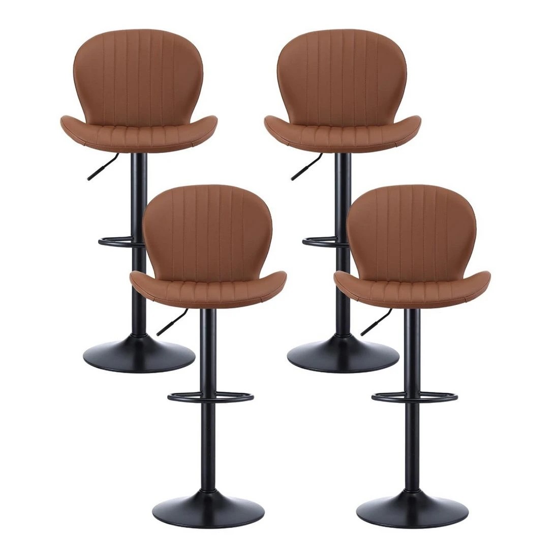 3 Artiss 4x Bar Stools Kitchen Swivel Gas Lift Counter Chair Shell Leather - Brown, 3 of 7
