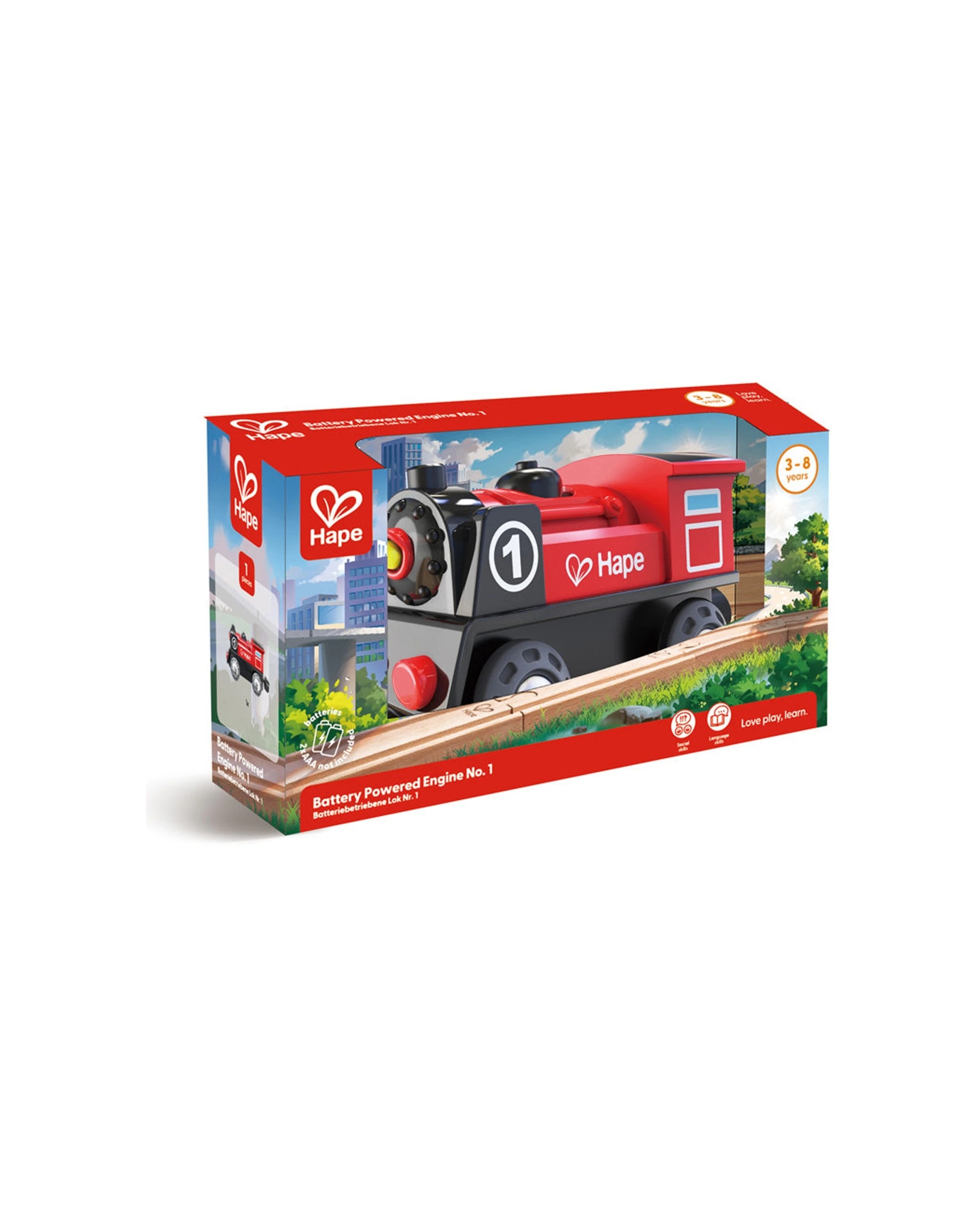 2 Hape Kids Battery Powered Engine No. 1 Wooden Train Toy With Light - Red, 2 of 3
