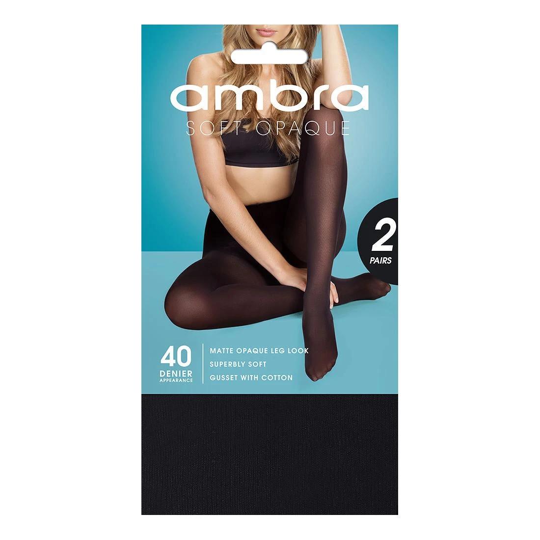 1 Ambra 2 Pack 40 Denier Soft Opaque Tights BLACK