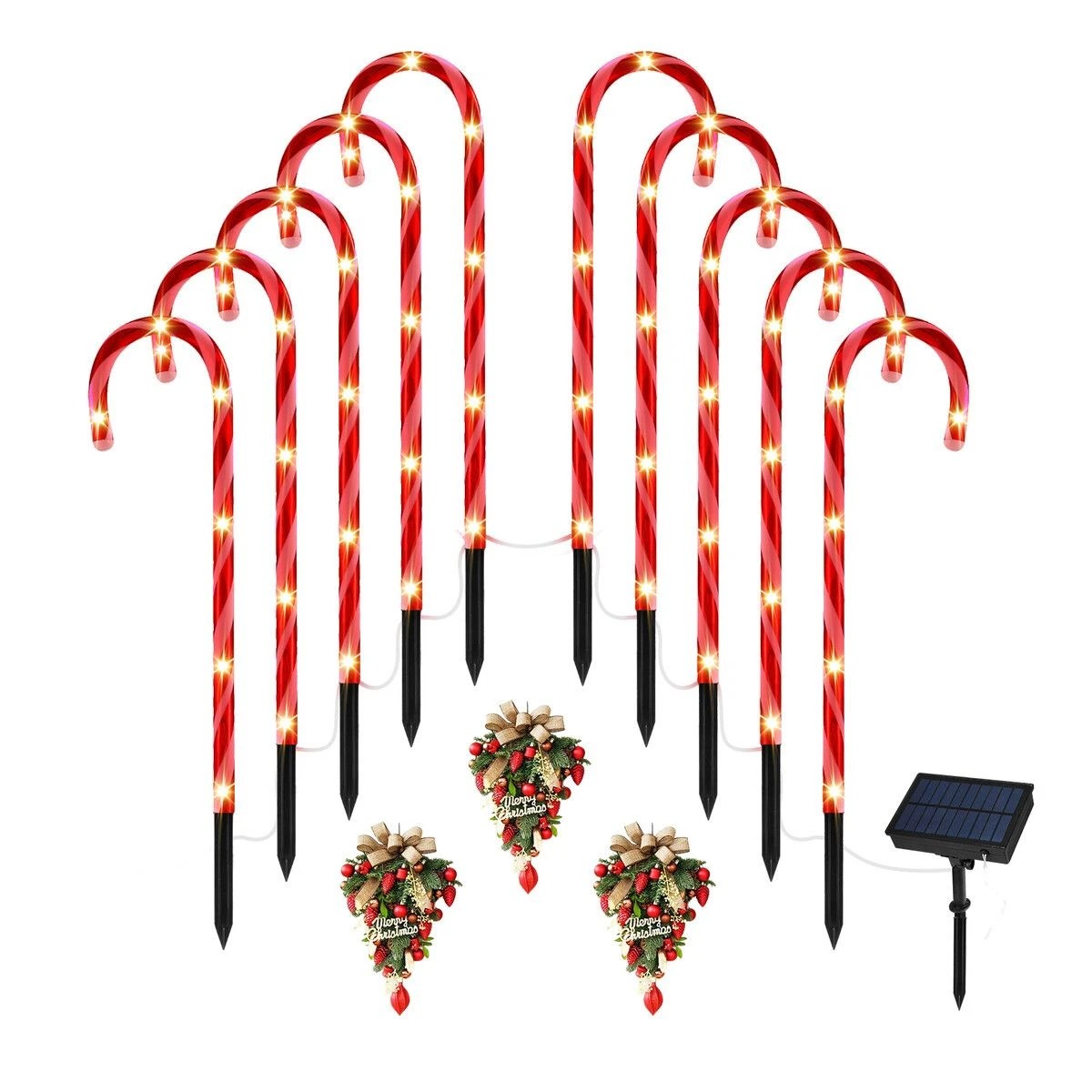 2 AUSWAY Christmas Solar Light LED Candy Cane, 2 of 4