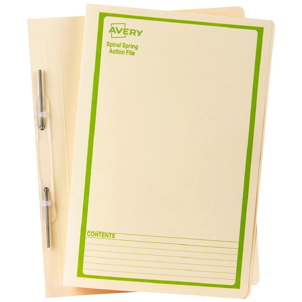 1 Avery Foolscap Spiral Spring File Buff with Green Print, 1 of 5