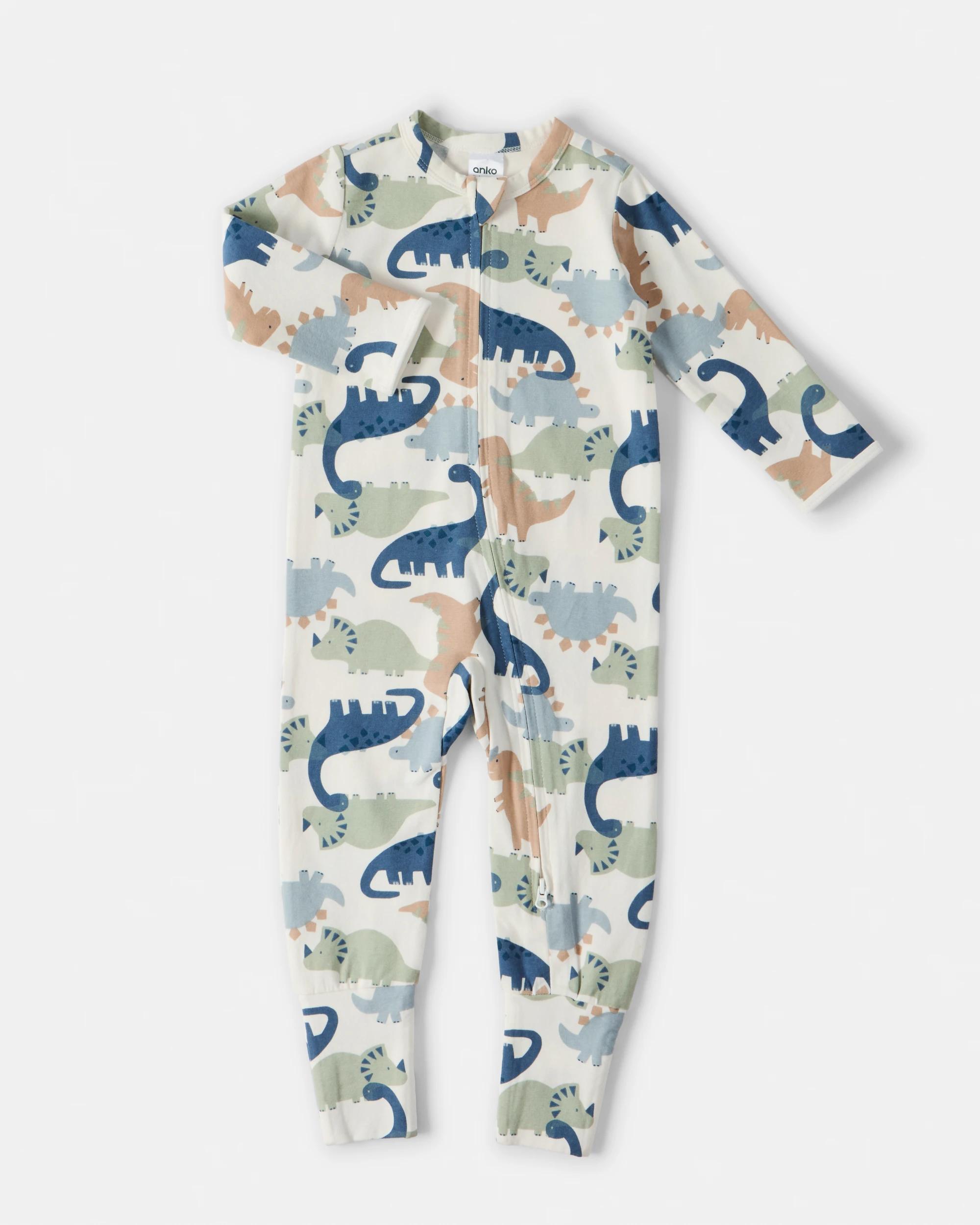 1 Cotton Turn Cuff Coverall Blu Dino, 1 of 3