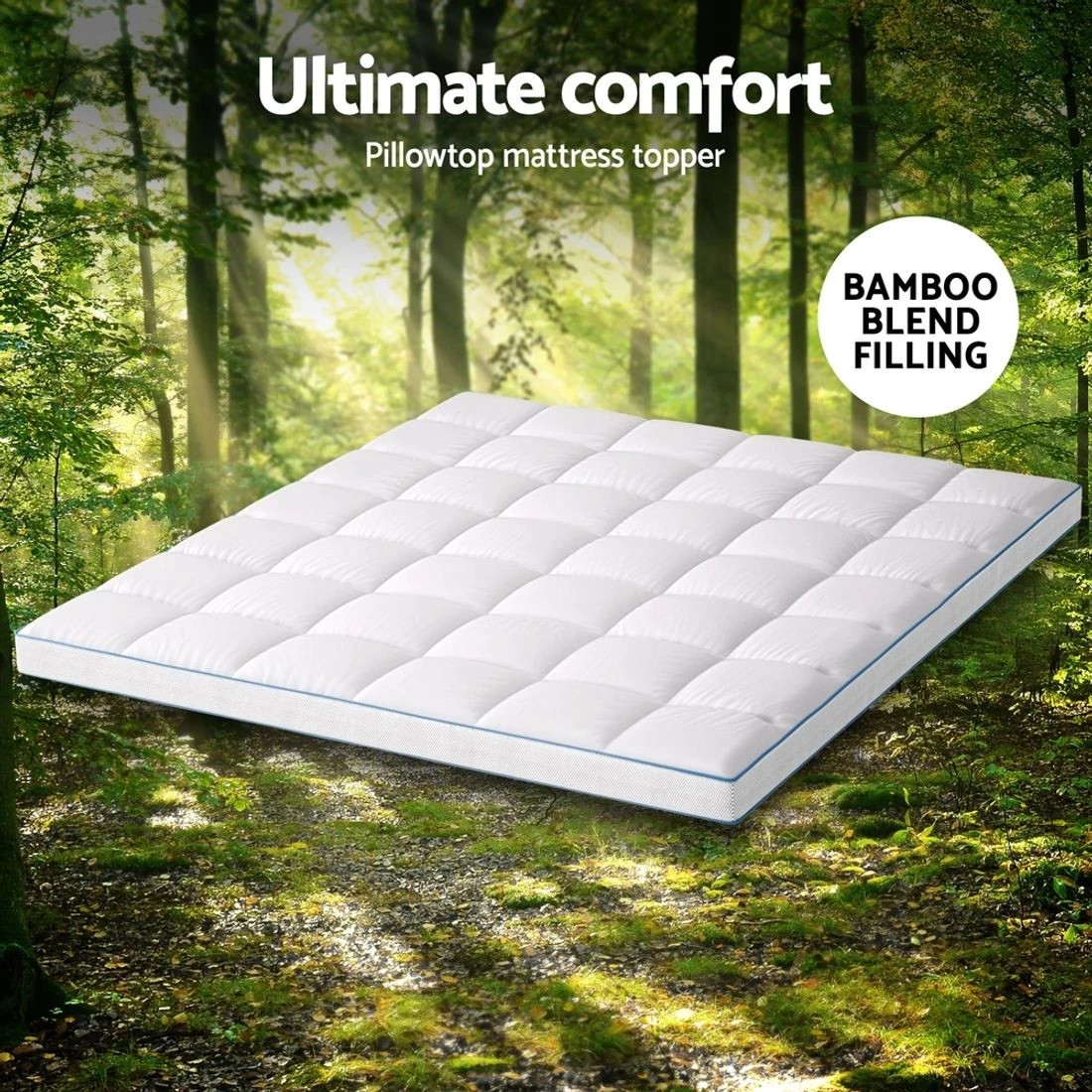 5 Giselle Bedding 1500GSM Bamboo Pillowtop Mattress Topper 10cm Thick Pad for Back Pain Relief - King Bed - White, 5 of 7