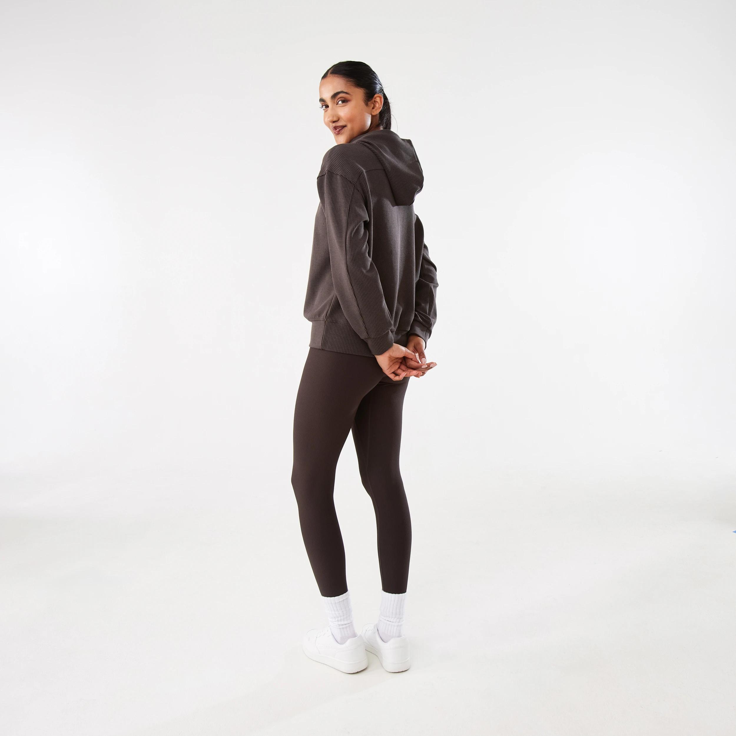 4 Active Womens Ribbed Scuba Hoodie WASHED TUSCAN BROWN, 4 of 6