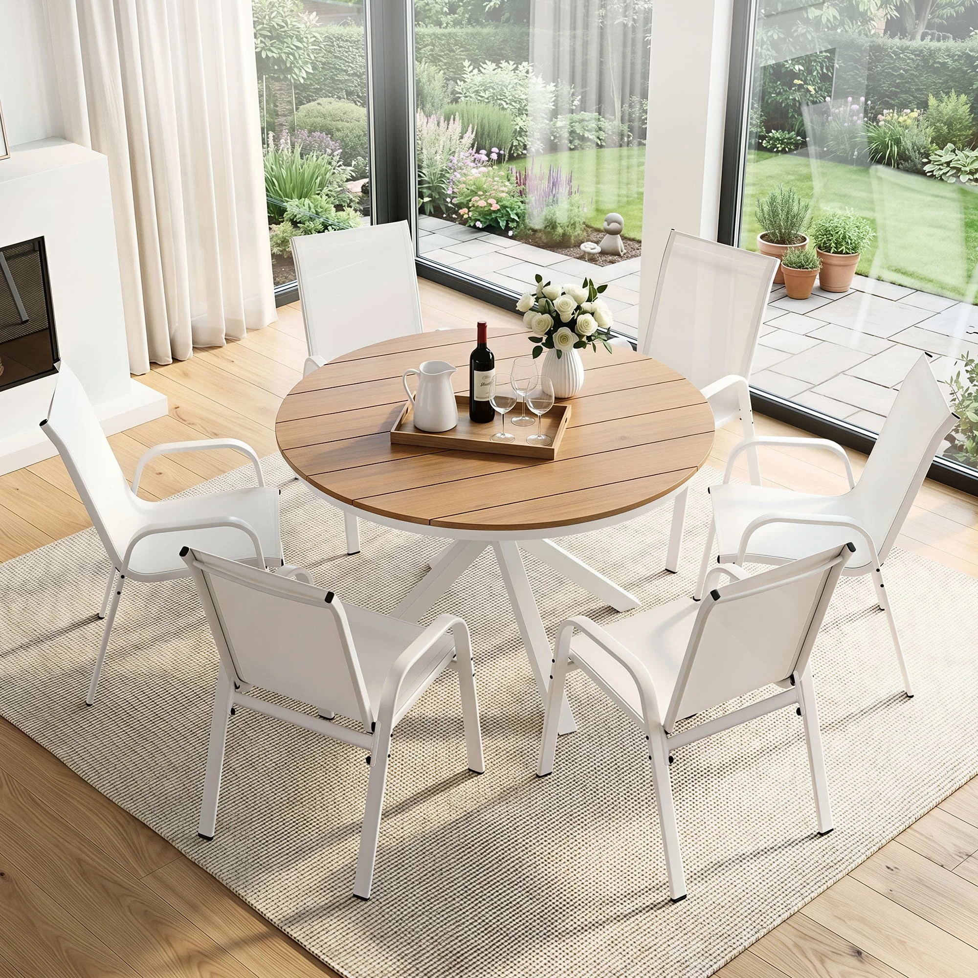 7 Gardeon 7PCS Outdoor Dining Set Table and Chairs Patio Garden Furniture Steel - White, 7 of 8