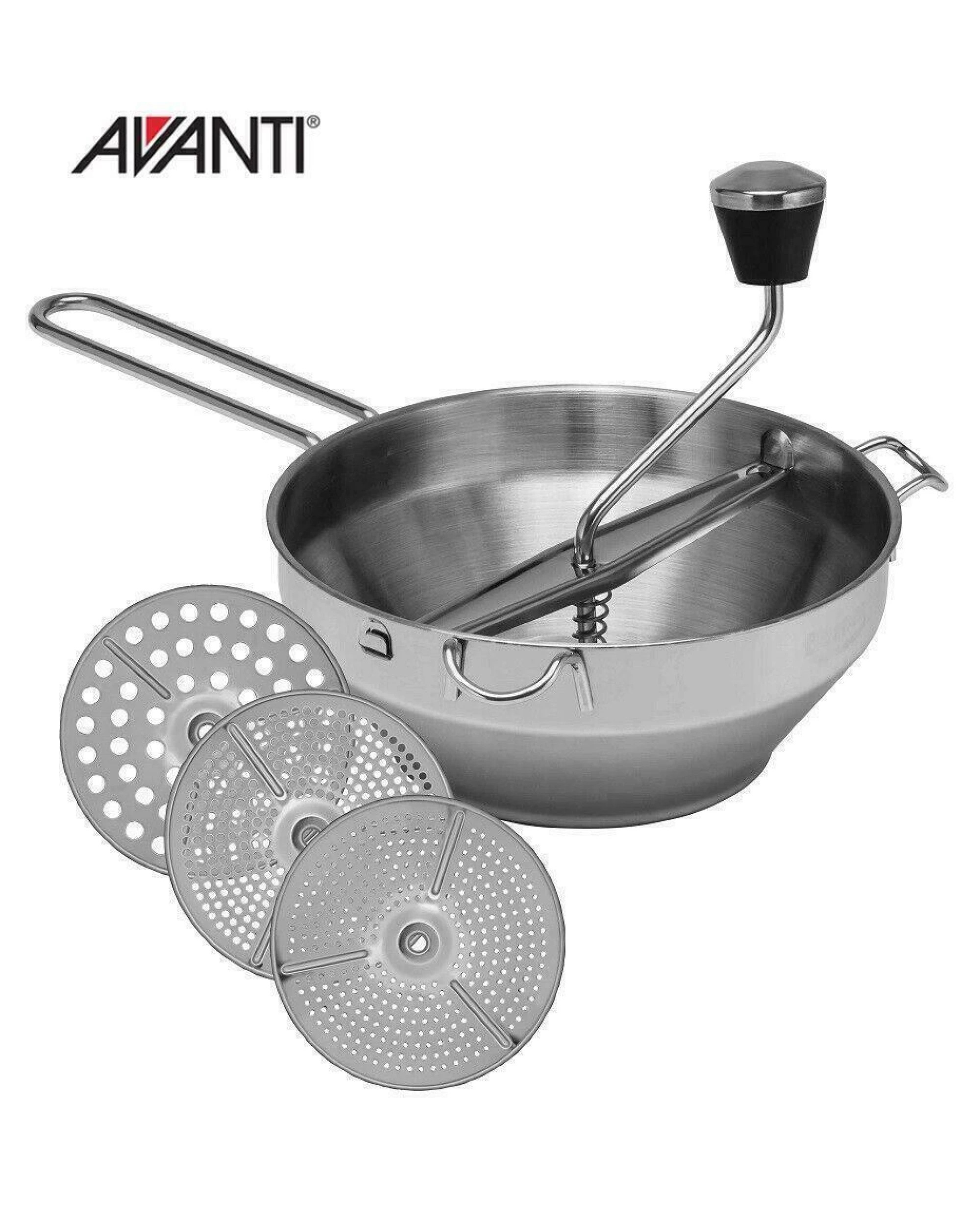 2 Avanti Rotary Food Mill + 3 Discs Mouli Potato Ricer Vegetable Food Chopper, 2 of 6
