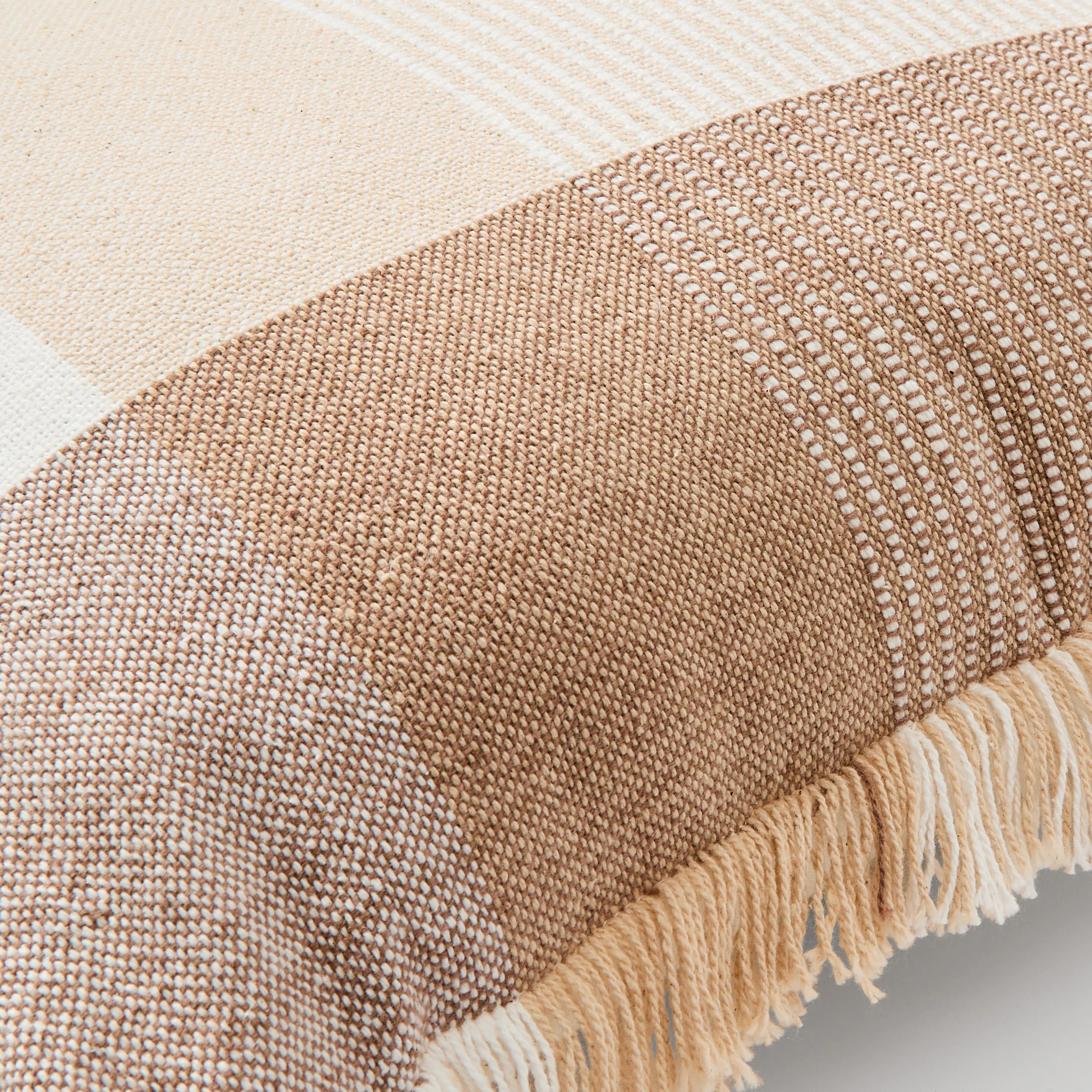 6 50cm Woven Check Cotton Cushion Cover - Beige, 6 of 7