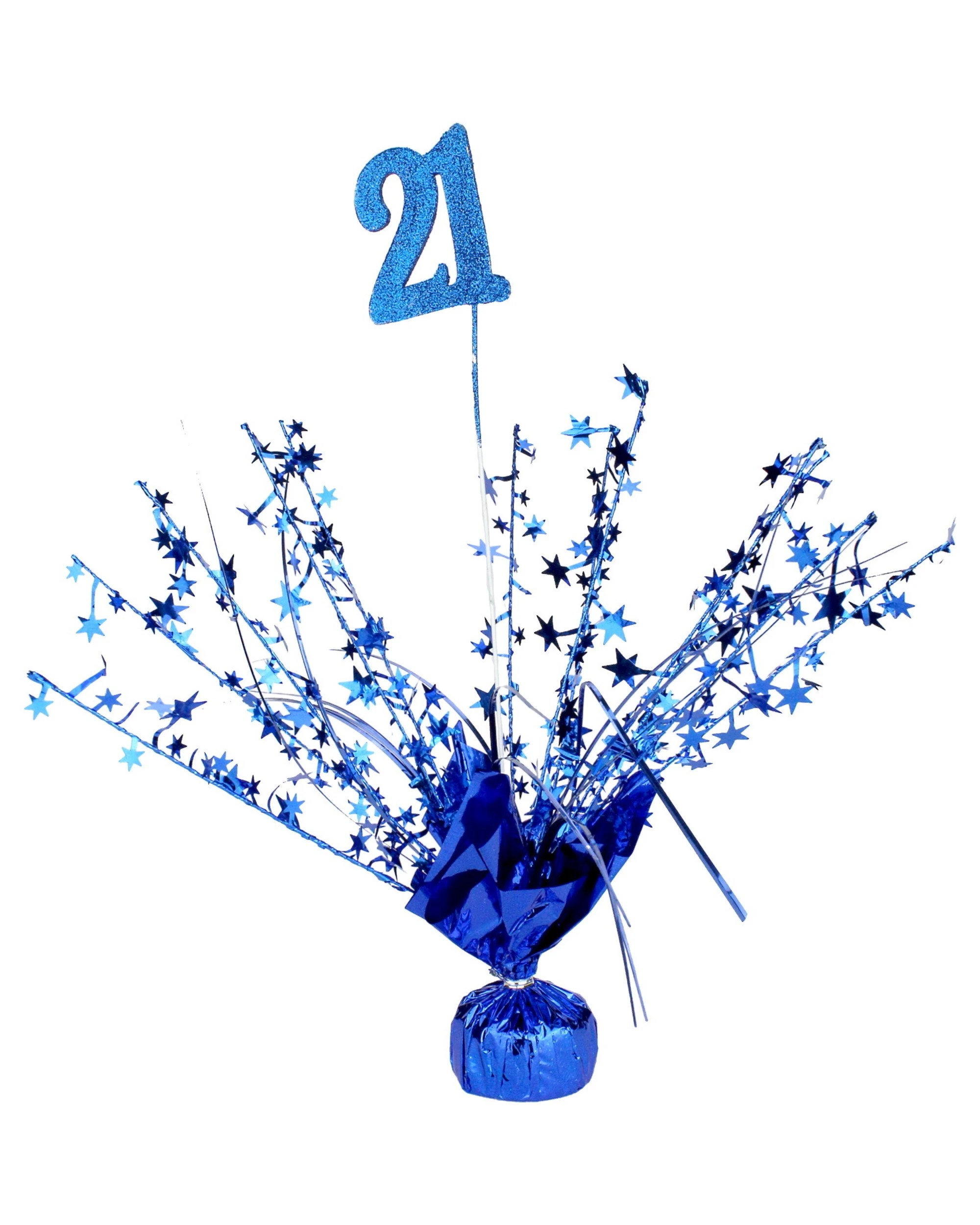 1 Partyrama 21st Birthday Blue Foil Spray Centrepiece - Blue, 1 of 1