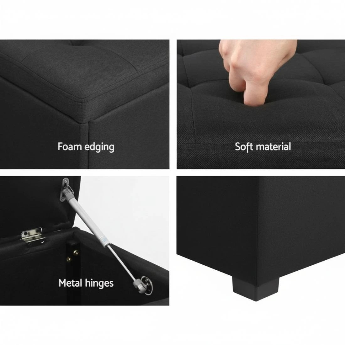 6 Artiss Storage Ottoman Blanket Box 97cm Linen - Black, 6 of 7