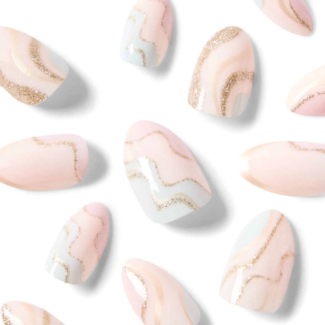 3 OXX Cosmetics 24 Pack Artificial Nails with Adhesive - Almond Shape, Pink and Gold Glitter, 3 of 4