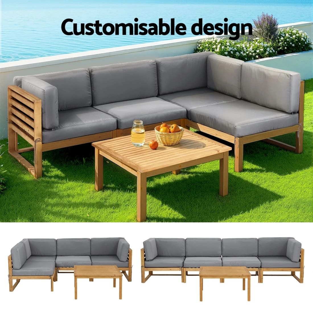 4 Gardeon 4 Seater Outdoor Sofa Set Wooden Couch Lounge Setting - Natural, 4 of 6
