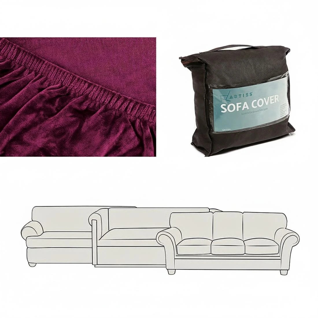 4 Artiss Sofa Cover Couch Covers 3 Seater Velvet Ruby - Red, 4 of 5