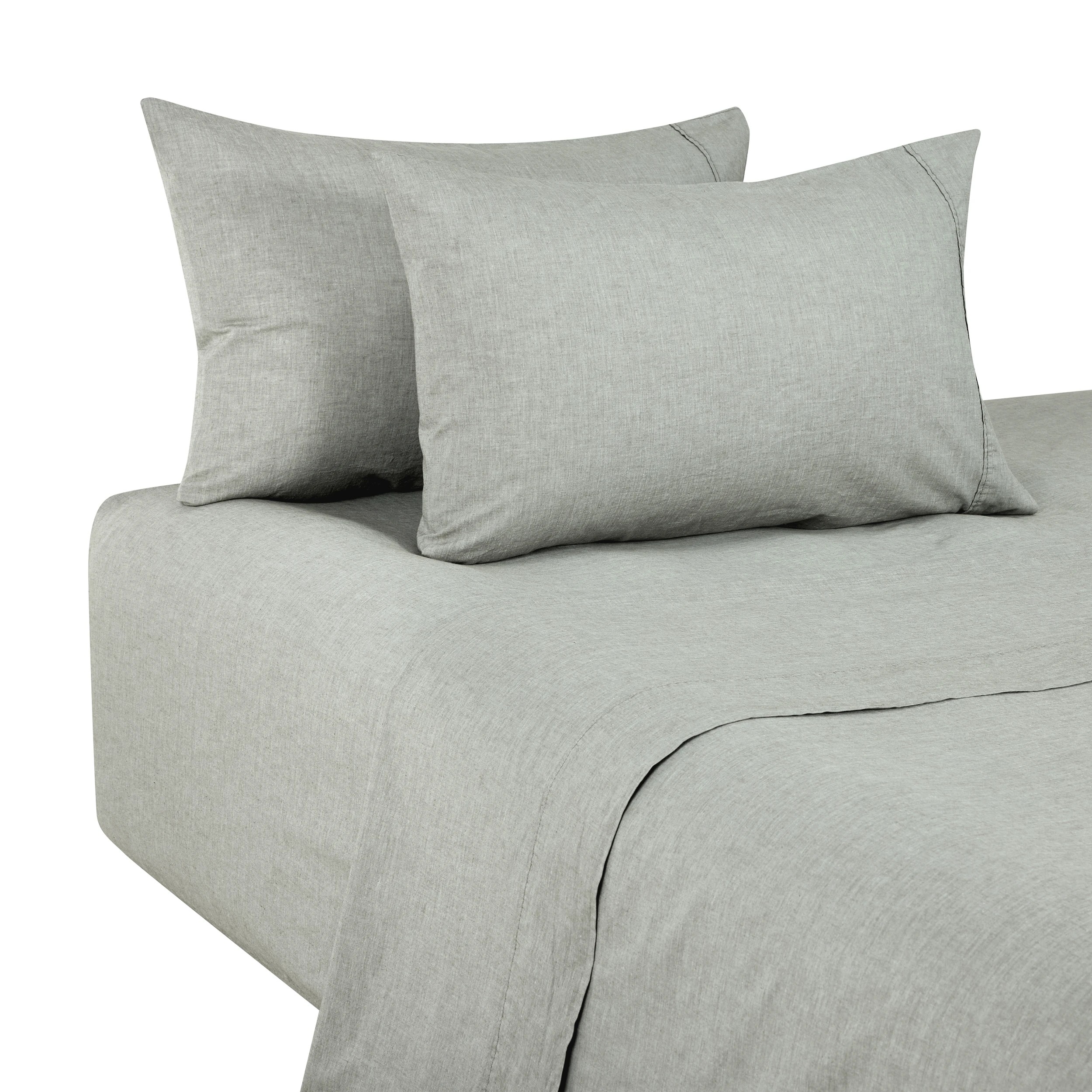5 Stonewashed Chambray Cotton Sheet Set - King Bed, Sage, 5 of 7