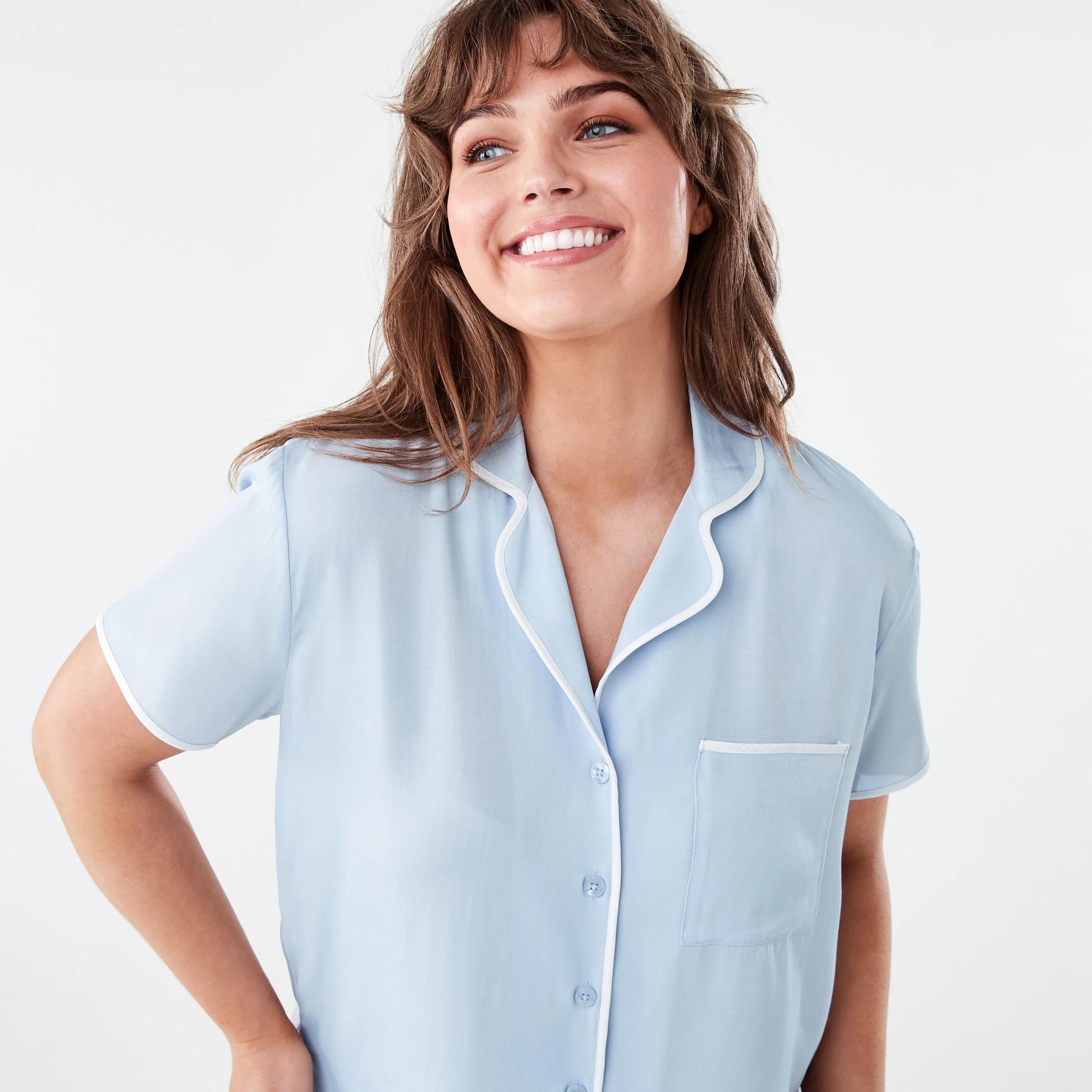 4 Short Sleeve Top and Shorts Matte Satin Pyjama Set HALOGEN BLUE, 4 of 8